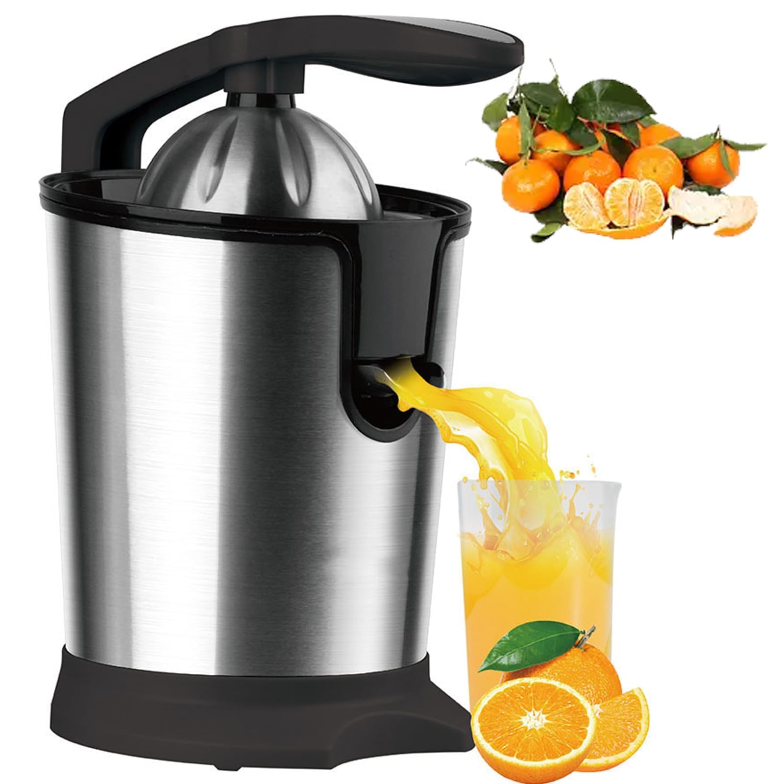 Exprimidor eléctrico de cítricos, 400 ml, Acero Inoxidable, 160 W. Exprimidor para Zumo Fresco de Naranja, limón, Lima y Pomelo.