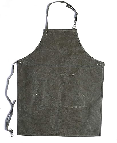 Miniatura 7 de Luchuan Delantales de chef para hombres y mujeres, delantal de trabajo de lona con bolsillo grande y correas largas ajustables M-XXL