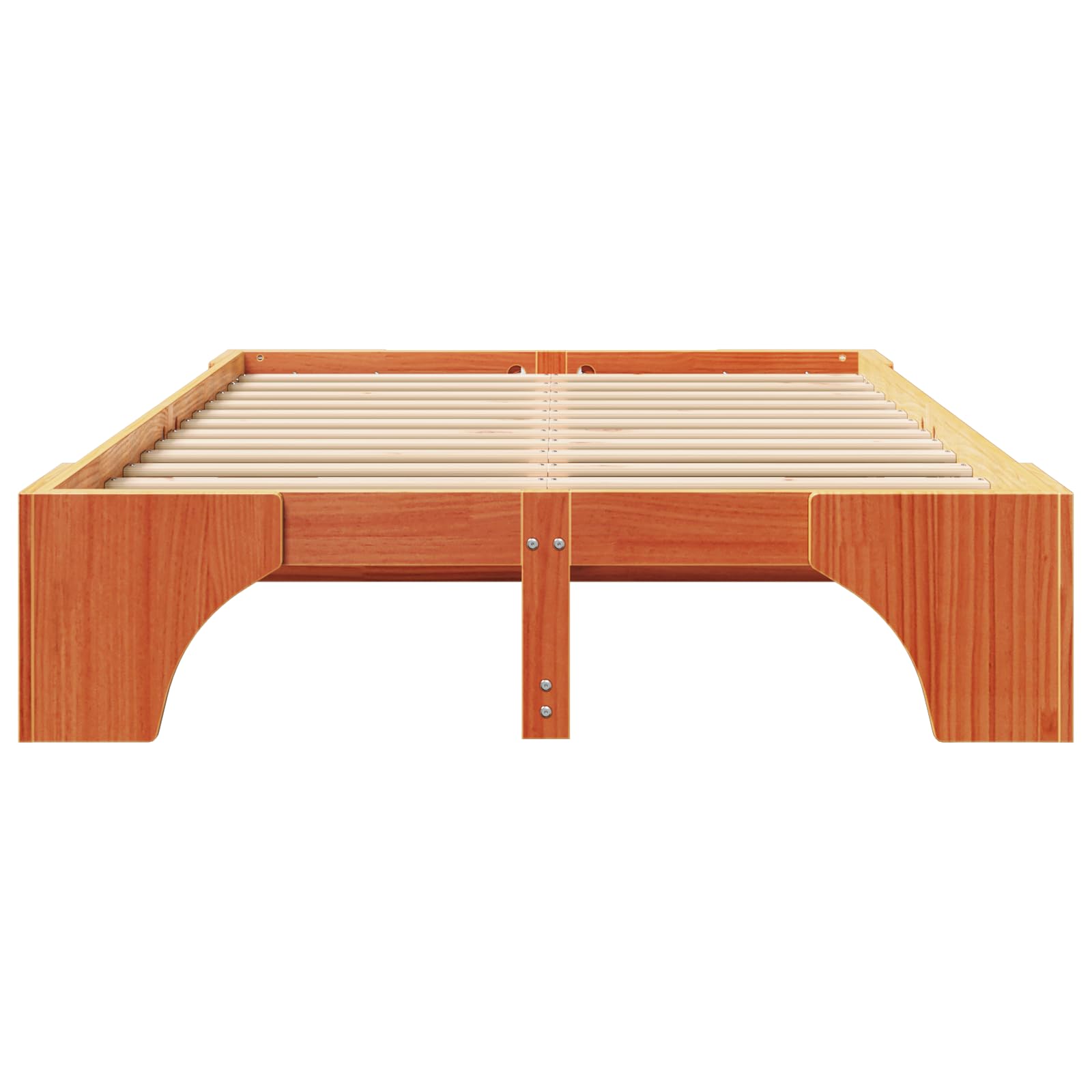 Cama de madera de color marrón cera, madera maciza de 140 x 190 cm, marco de cama de pino duradero, muebles de dormitorio estables