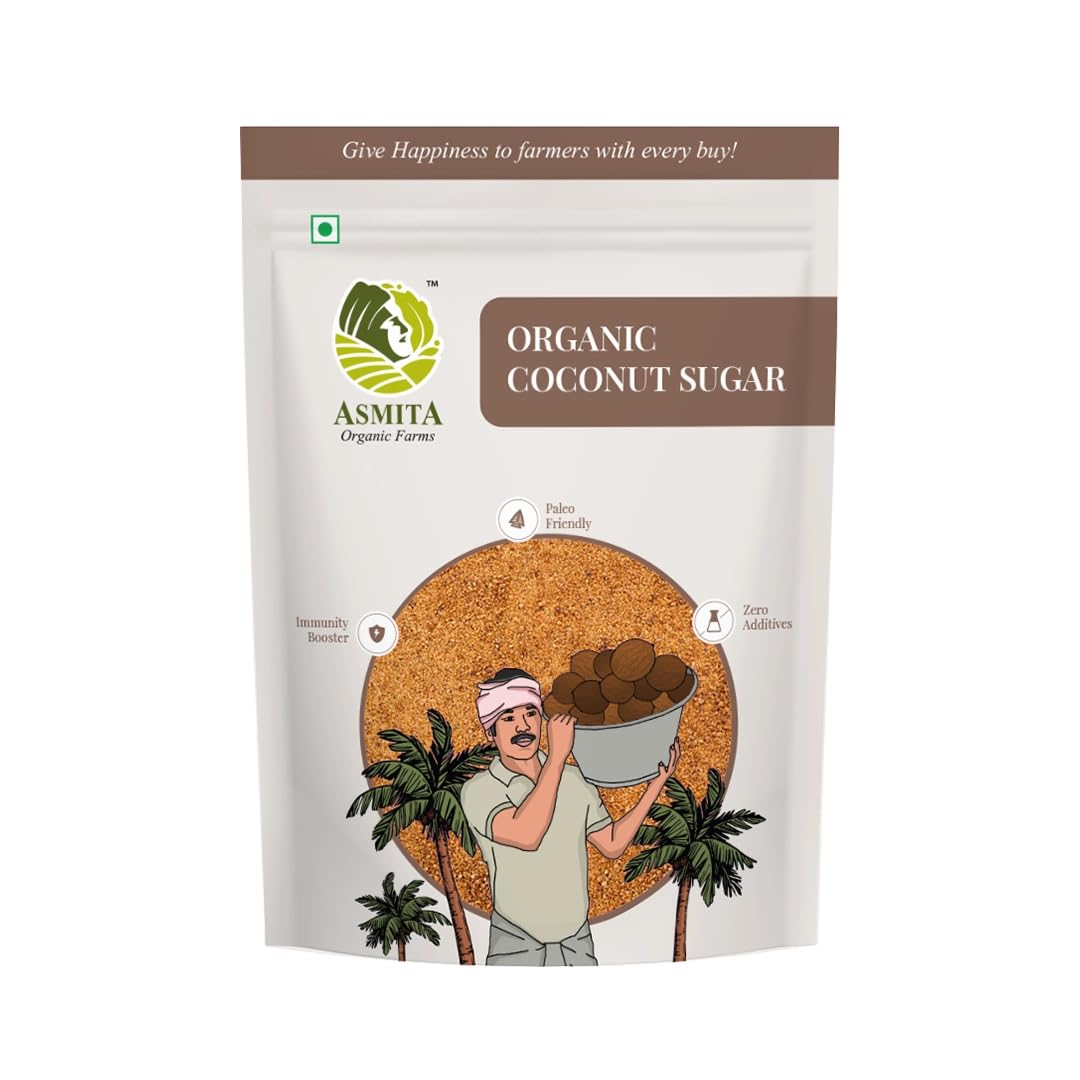 Asmita Organic Farms Coconut Sugar 500g | 100% Natural Sweetener & Sugar Substitute | Organic, Low Glycemic Index | Ideal for Baking, Beverages & Desserts | Healthy Sugar Alternative