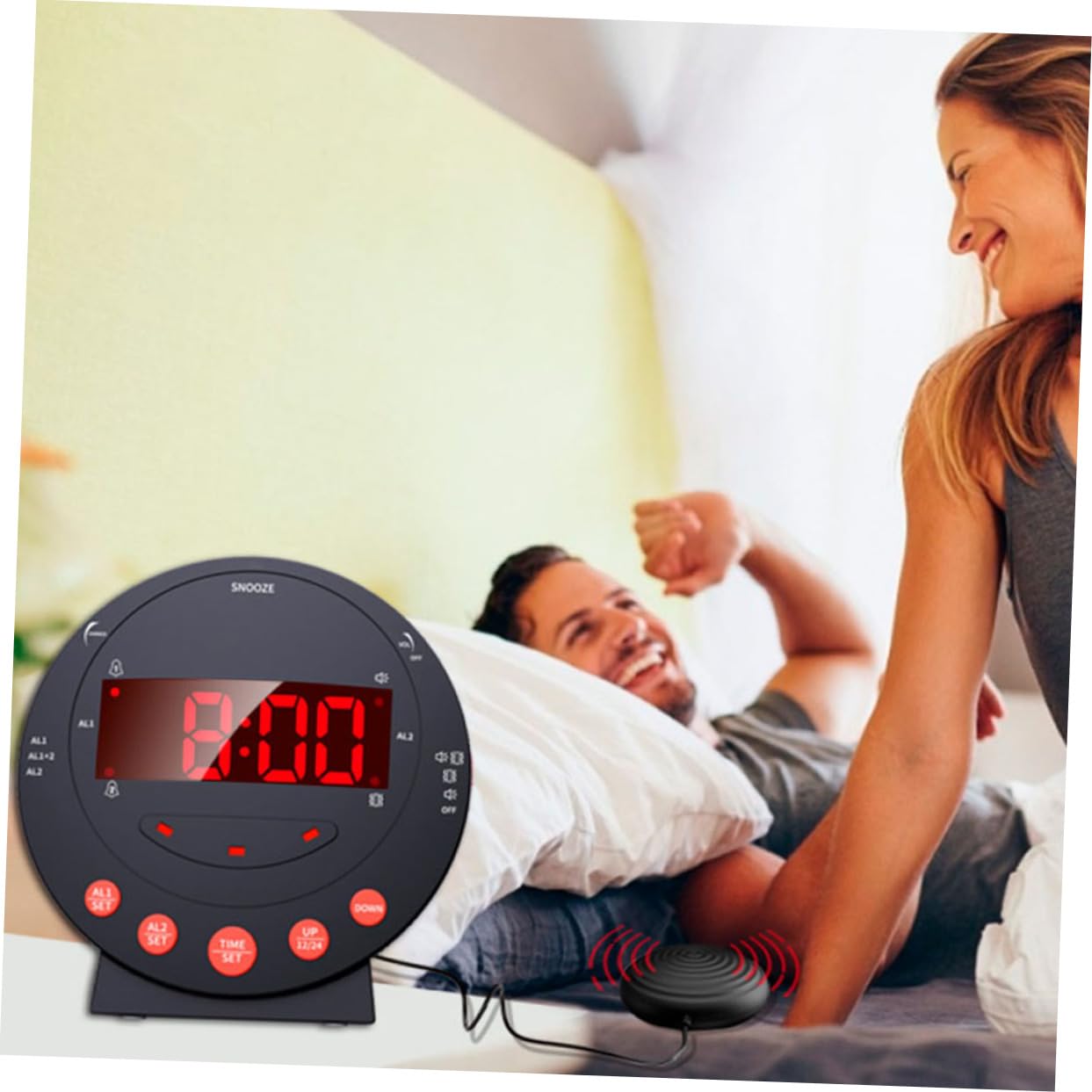 ERINGOGO Digitaler Vibrationswecker Starker Bettwecker für Senioren Lauter Wecker für Gehörlose mit USB Kabel Einstellbare Helligkeit