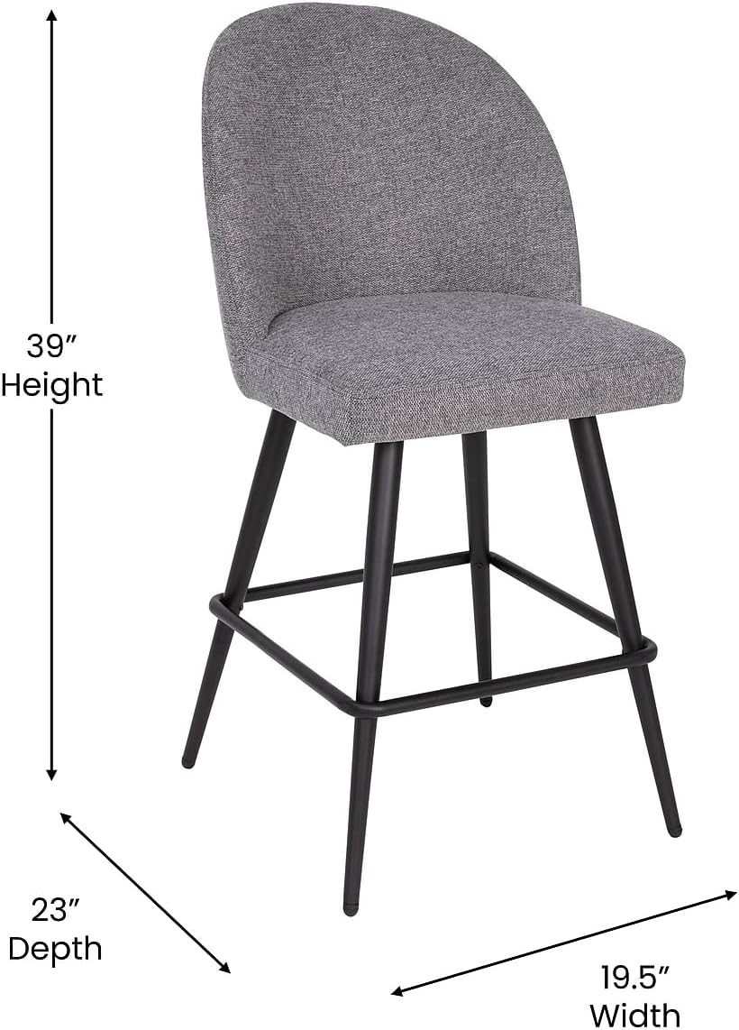 Flash Furniture Lyla Commercial Grade Modern Armless Counter Stools-Gray Faux Linen Upholstery-26" Barstool-Contoured Backrest-Steel Frame & Footrest-Set of 2