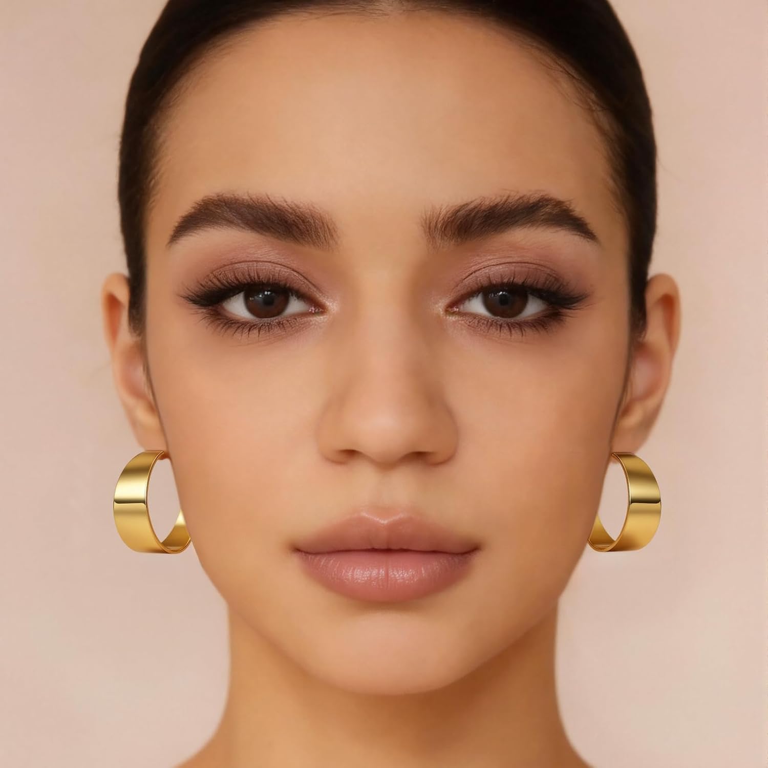 Chunky Gold Hoops Hypoallergenic Thick Statement Earrings for Women 18K Gold Plated Wide Hoop Earrings with Sterling Silver Post