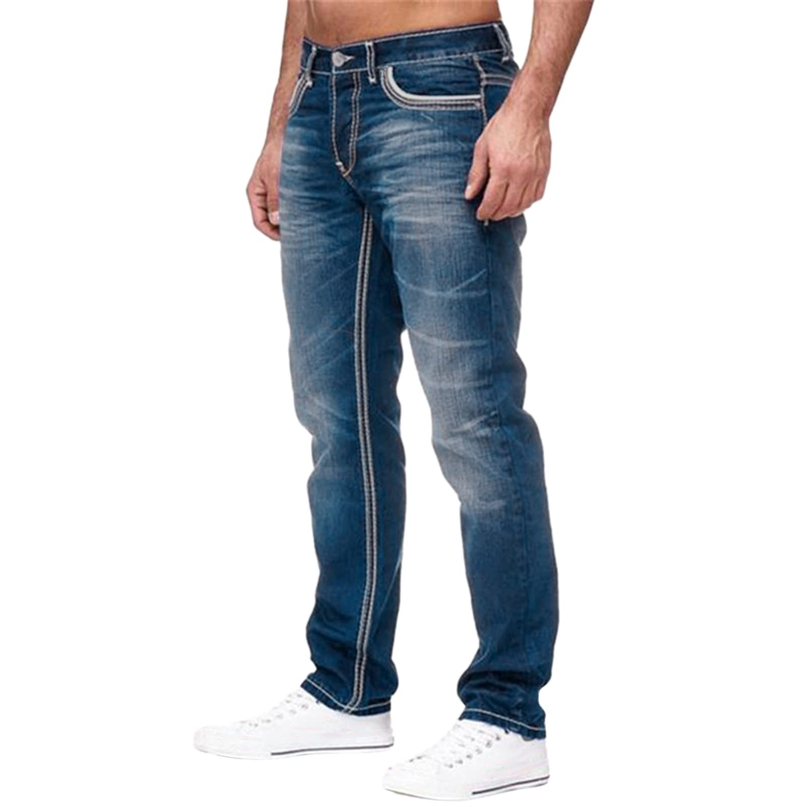 WINWUQB - Pantalones de mezclilla ajustados para hombre, estilo clásico, retro, cómodos, casuales, ajuste regular, elegantes, con bolsillos