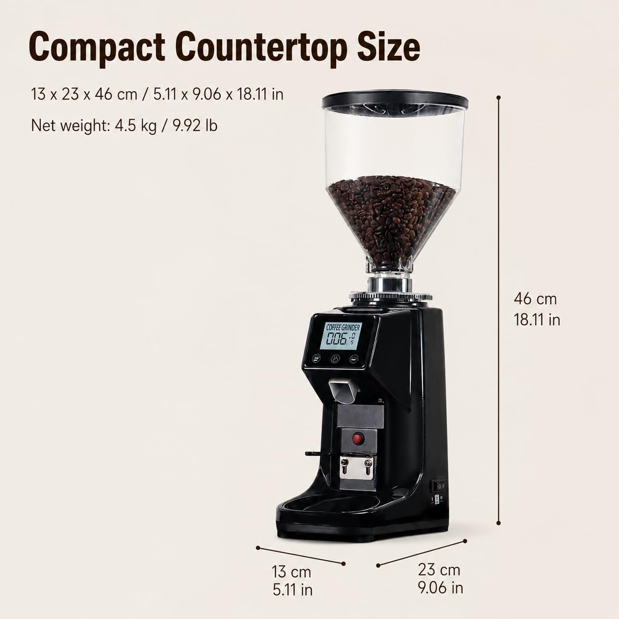 Molinillo de café eléctrico con fresas, tolva de 500 g, 19 ajustes, fresa