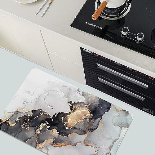 Miniatura 5 de Tapete de baño de tierra de diatomeas, mármol gris y dorado, antideslizante, súper absorbente, de secado rápido, para baño, cocina, puerta,