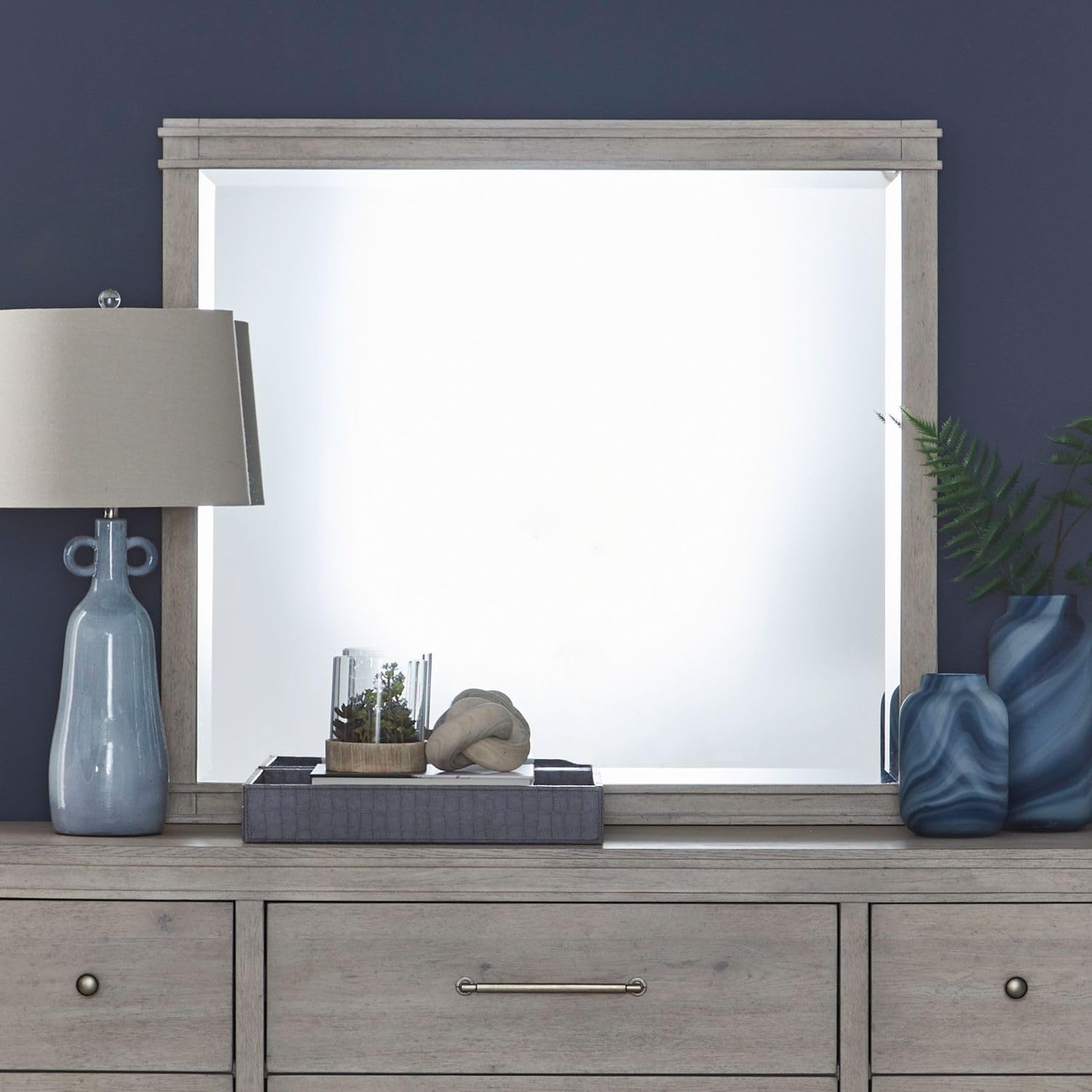 Liberty Furniture New Haven Bedroom Dresser Mount Mirror - Traditional Sanctuary White Oak Wood Frame by LIBERTY FURNITURE INDUSTRIES, INC. – 39"L x 43.5"W, Model 694-BR51