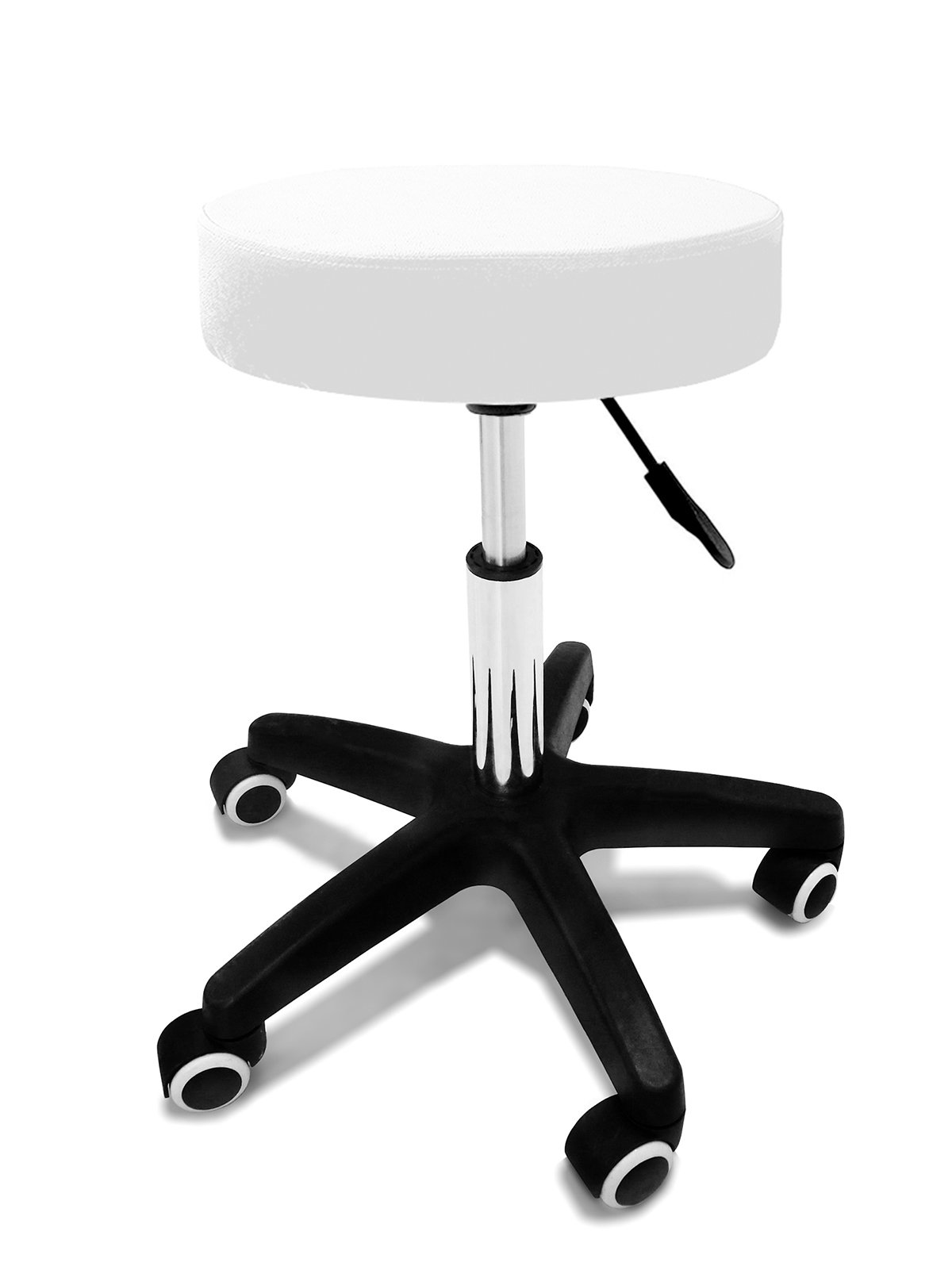 Taburete Giratorio con Ruedas para Peluquería, Cosmética, Dentista, Silla de Trabajo Profesional Giratoria con Ruedas, Blanco