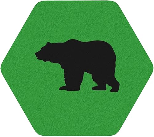 Bear Printing Leather Coasters Heat Resistant Drink Coasters Set of 4 for Home and Bar Cafe Use