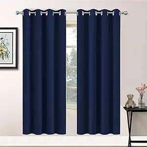 Yakamok Blackout Curtains with Grommet Thermal Insulated Room Darkening Window Drapes for Dedroom, Navy Blue Color, Set of 2, W52 x L72