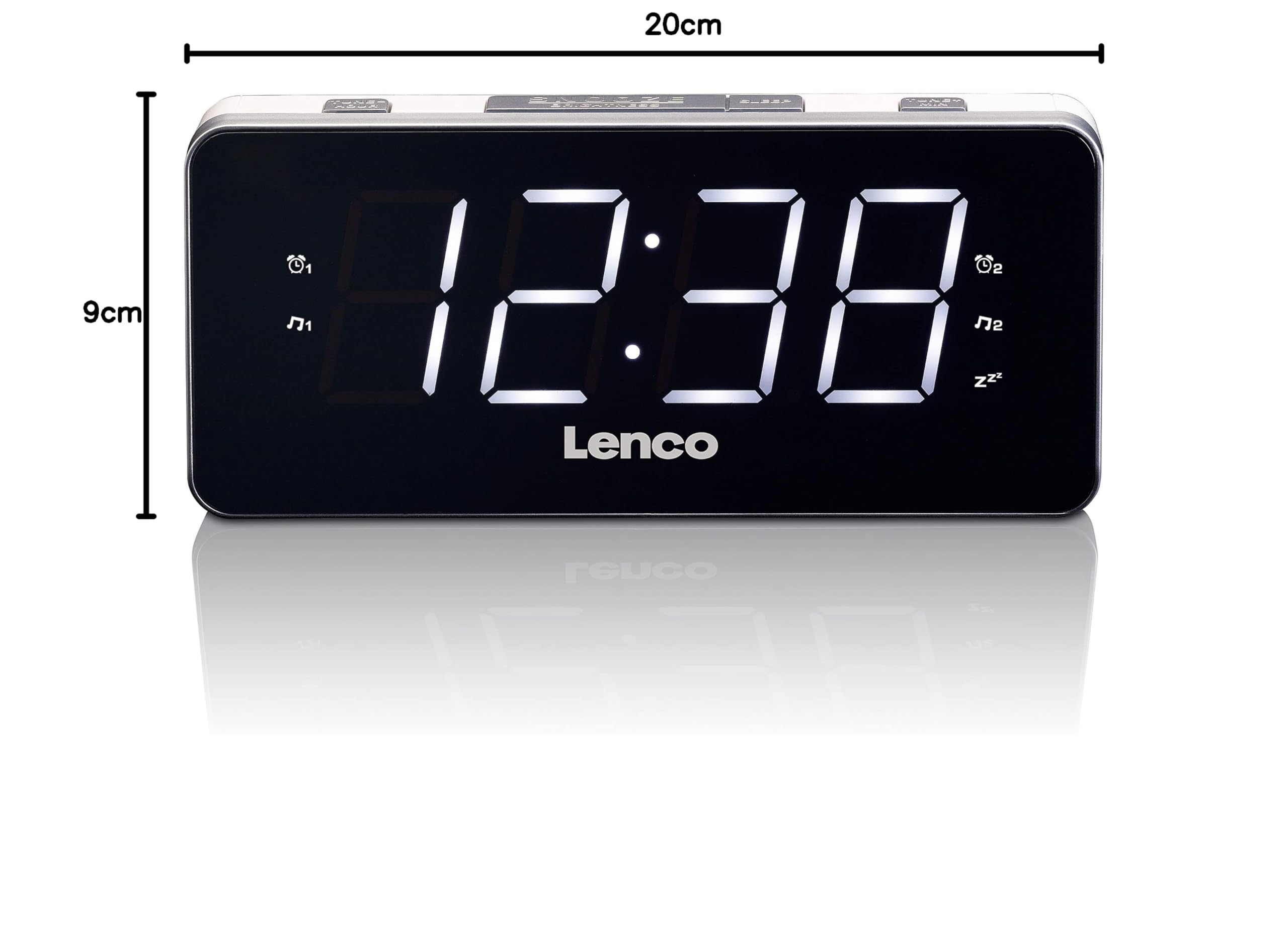 Lenco Radio-réveil CR-18 - Montre-Radio avec écran LED géant (4,6 cm) - variateur d'intensité - 2 alarmes (PLL FM, Chargeur USB, Double Alarme), Blanc