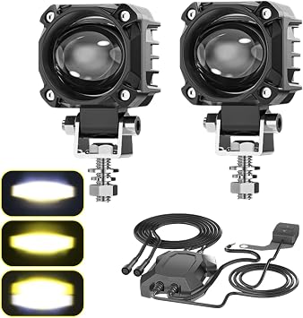 Motosiklet LED Sis Far  Seti  ift Renk + Flash Mod + T m Montaj Aparatlar  ve Kablo Set ile Kolay Montaj 12-24v F15-SET [Enerji S n f  A]