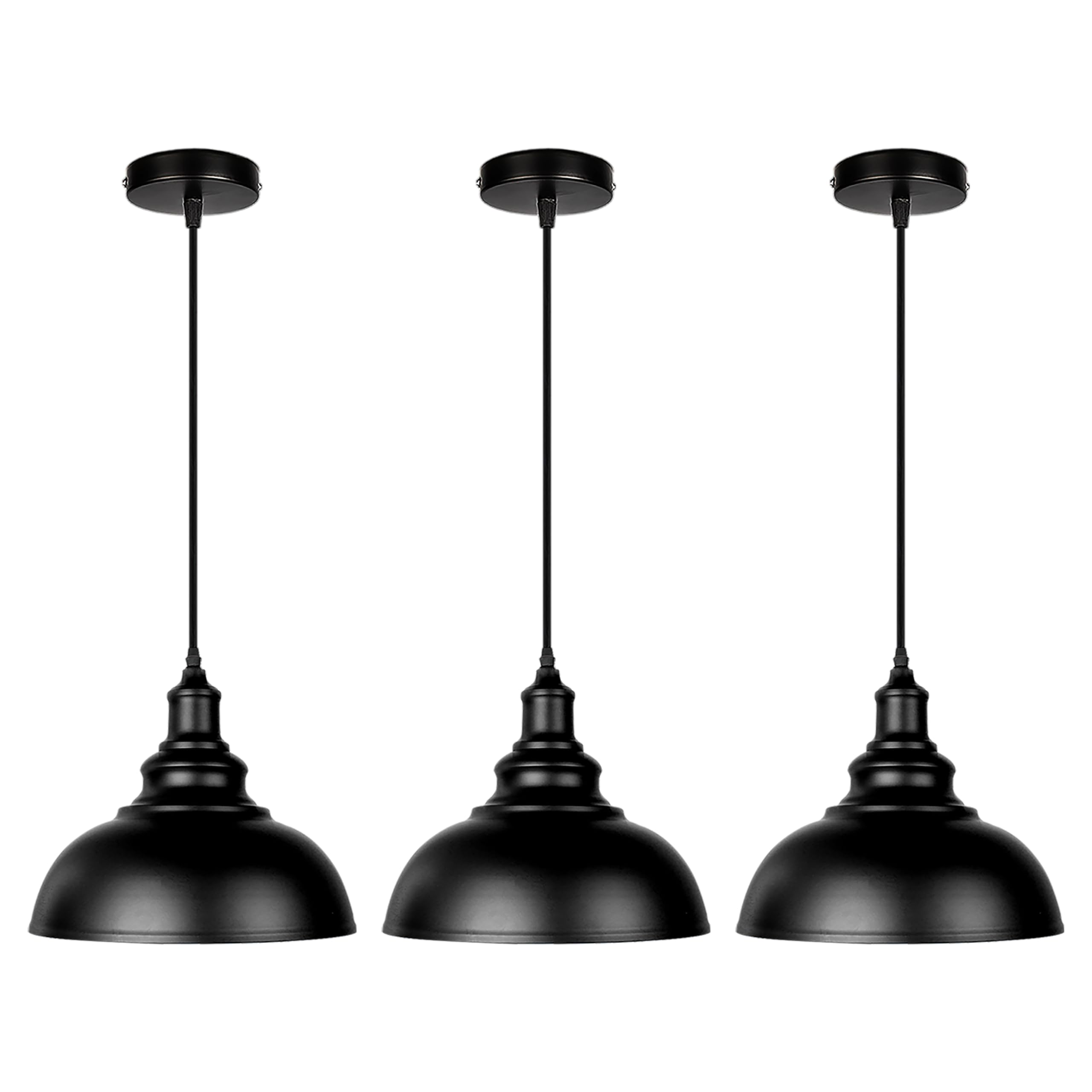 industrielle Pendentif lumière, vintage Suspension métal Lampe fer Pendentif d'éclairage Pendentif Luminaire Loft Lampe Suspendue pour Restaurant Cuisine 60.00W 110.00V (Noir-3 Pièces)