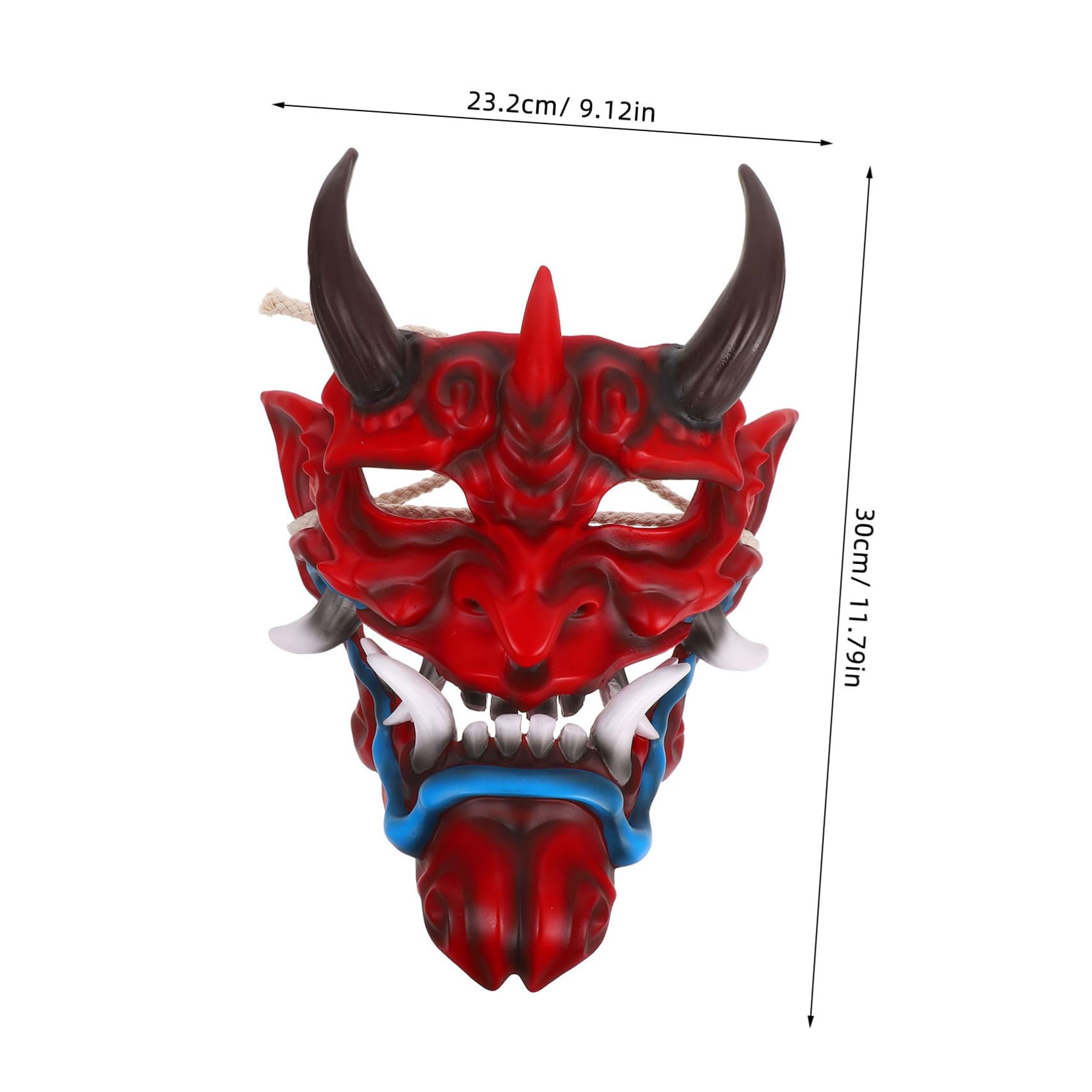 HEMOTON Maschera Demoniaca Giapponese per Halloween con Corna in Resina, Design Realistico, Artigianato Robusto e Comfort per Feste a Tema e Party Cosplay per Adulti