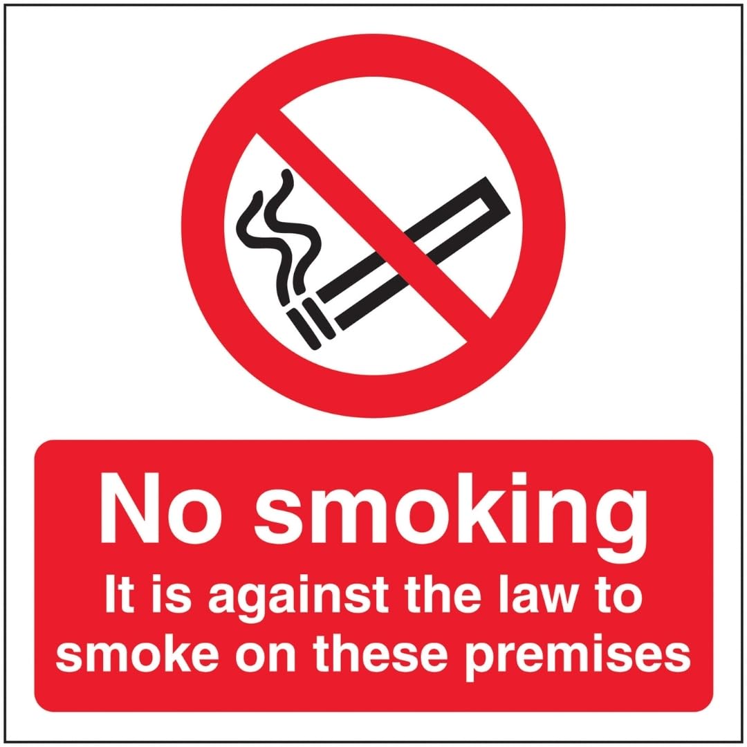 V Safety No Smoking On Premises 150 x 150 mm - Glow In The Dark 1mm Rigid Plastic Safety Sign
