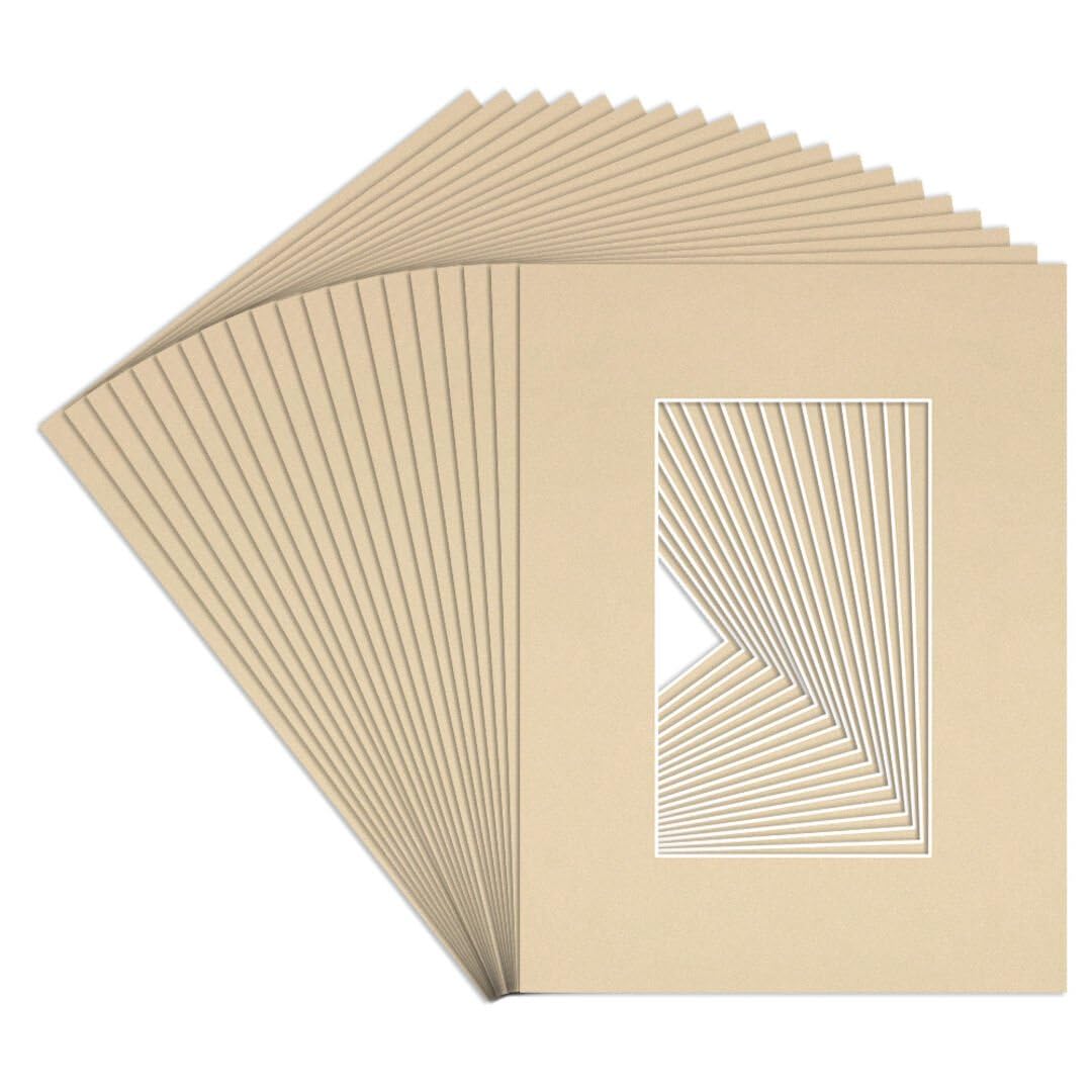 Procut Global 8x6" Ivory Picture Mounts to Fit 5x3" Aperture - Precision Cut Cardboard Photo Mount - Ideal for Frames, Prints, Artwork & Certificates - Sizes & Colours Available - 20 Pack