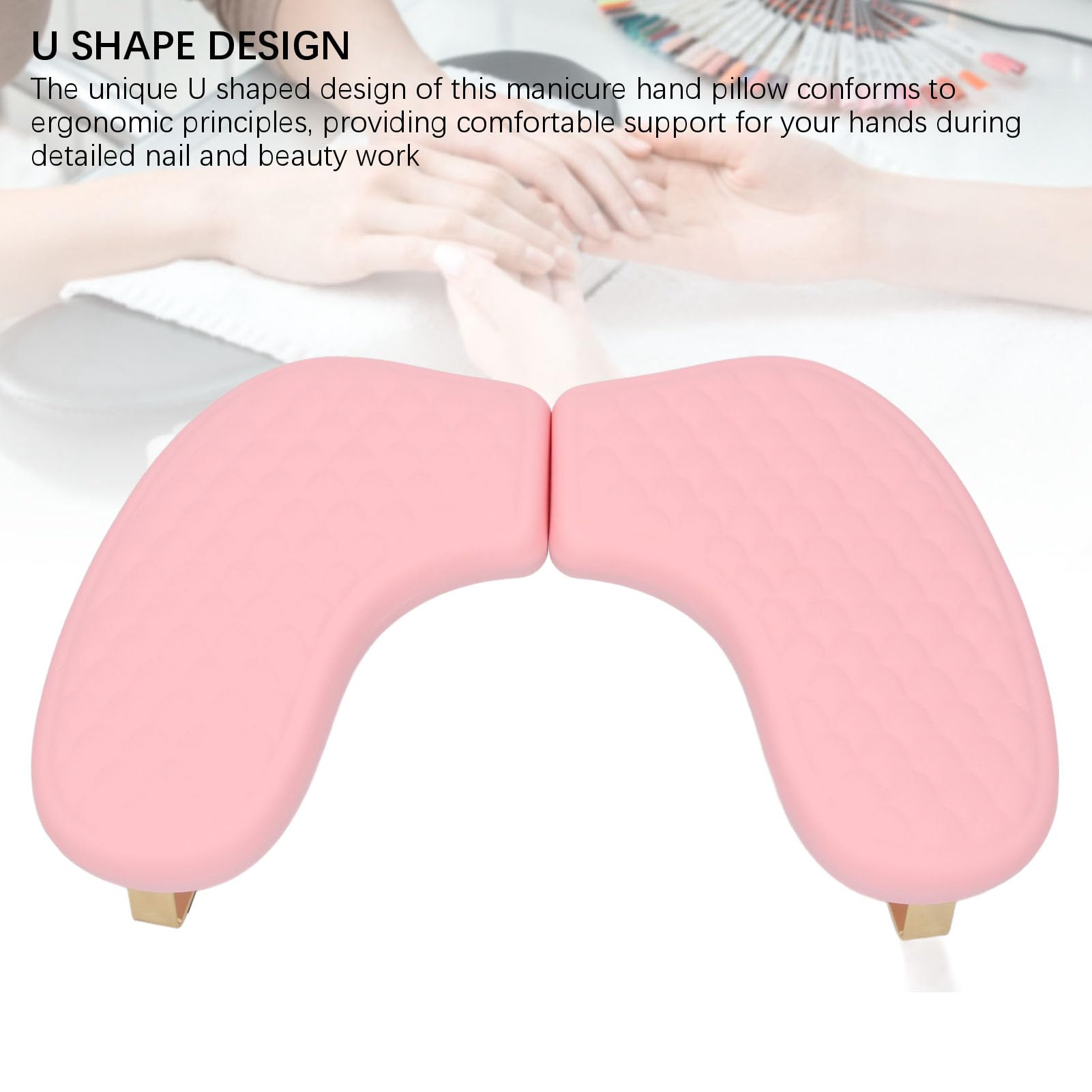 ZJchao Podłokietnik do Paznokci do Manicure Nail Tech Podpórka Pod rękę Kształt U Ergonomiczna Konstrukcja Odpinany Składany z Miękkiego Materiału PU do Podróży w Domu w Salonie (Różowy)