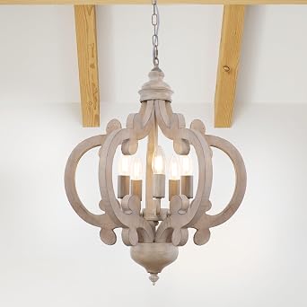 Farmhouse Chandelier, 5-Light Vintage Rustic Chandeliers Ceiling Light, Adjustable Modern French Pendant Light for Living Room Bedroom Kitchen Hallway Dining Room, Yellow Antique Grey Finish