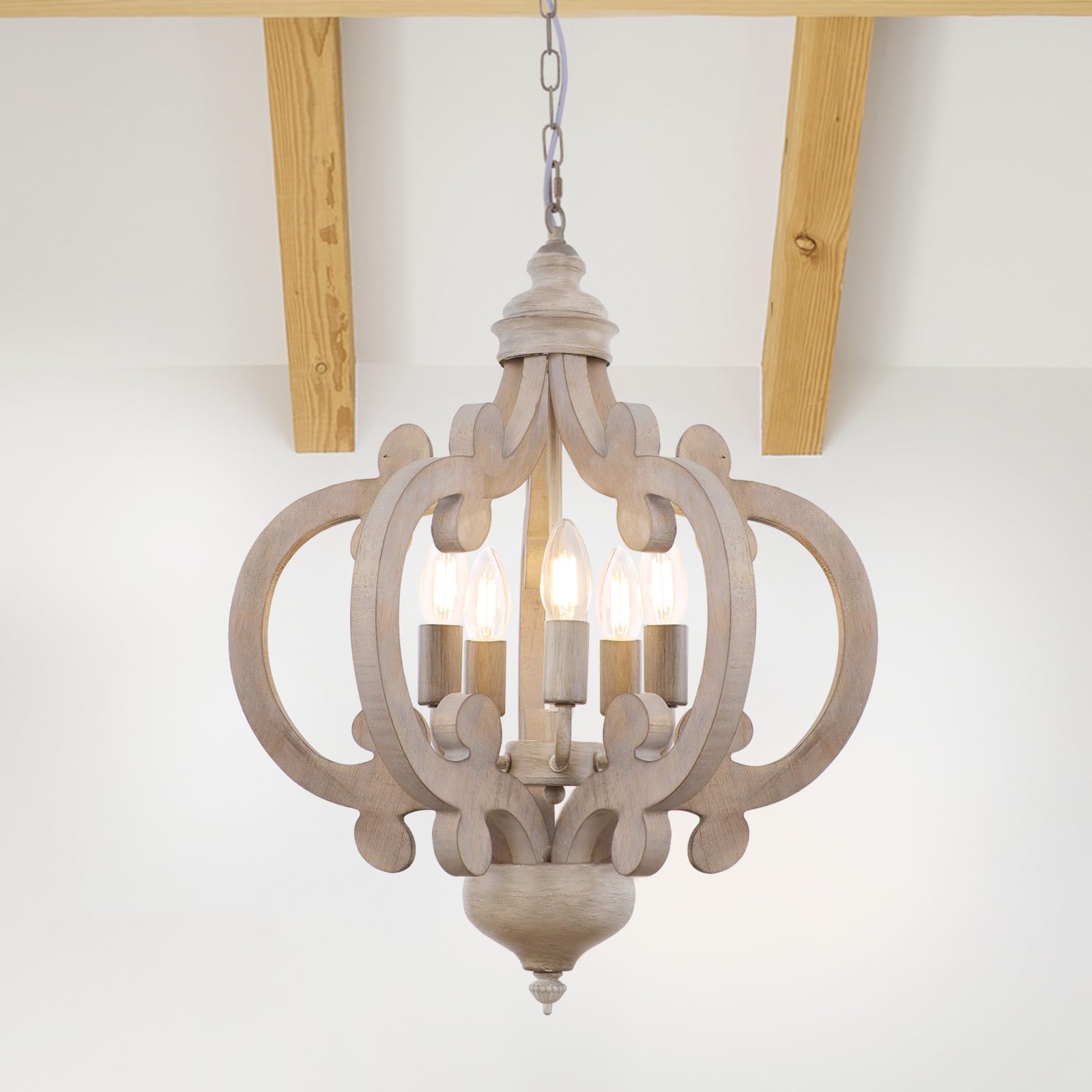 Lampadario Camera da Letto Vintage in Legno, 5 Luci Shabby Chic Classici Lampadari da Fattoria, Rustico Francese Moderno Lampadario a Sospensione Soggiorno Cucina