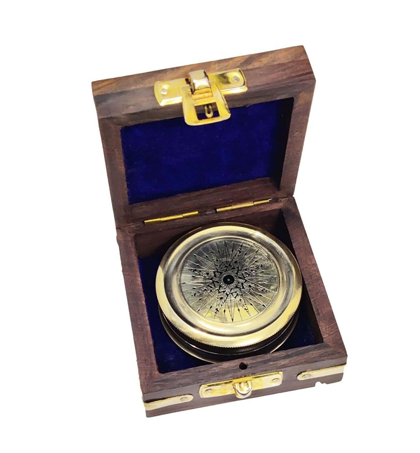 Brújula de navegación de latón con caja de madera, diseño náutico, regalo de 5 cm