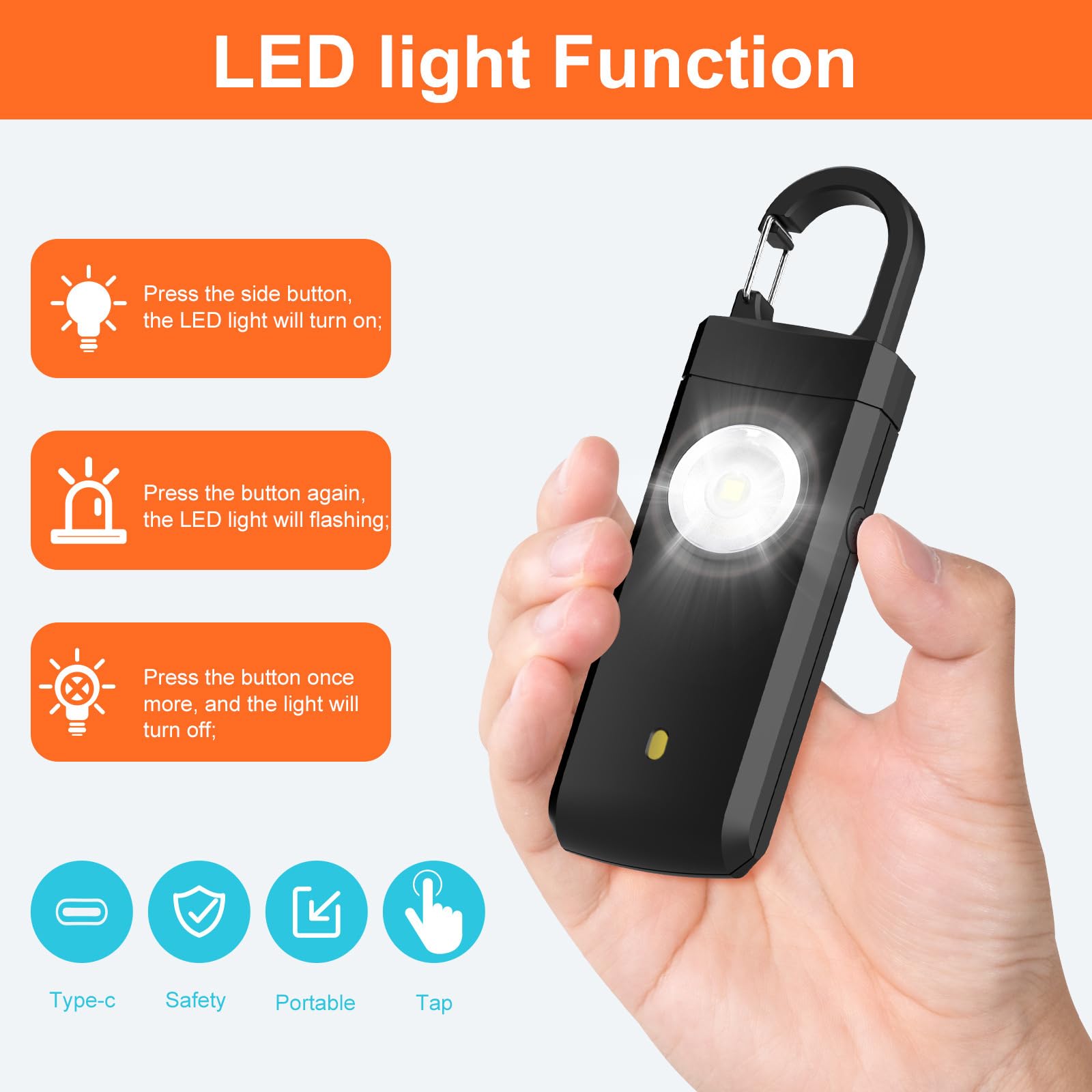 LockRing V1 – L’Alarme Qui hurle pour Vous défendre Alarme personnelle 130 DB avec lumière stroboscopique LED, Rechargeable USB-C, compacte et Portable pour Femmes et Hommes
