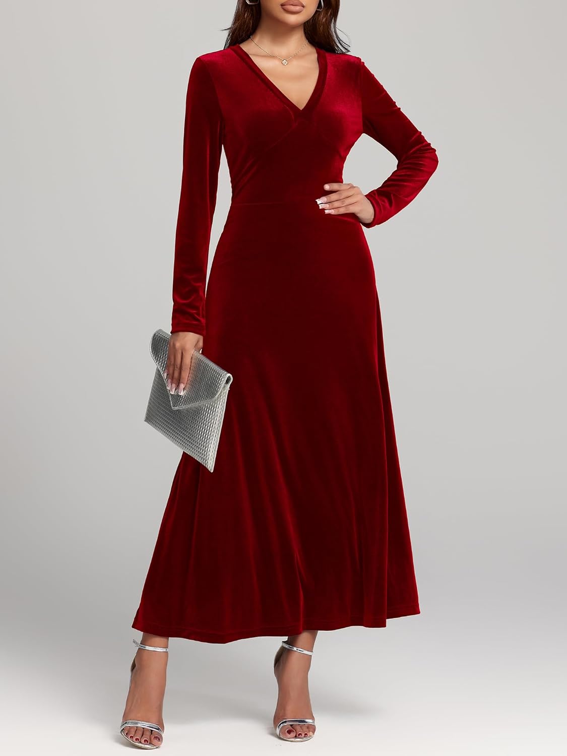 Women Velvet Maxi Dress Long Sleeve - Image 5