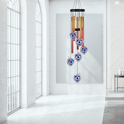 Miniatura 5 de Campanillas de viento azules con forma de corazón de ojo malvado para decoración al aire libre, campanas de viento de ojo malvado, amuleto de mal de