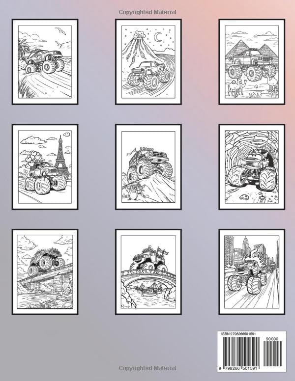Monster Truck Coloring Book for childhood: Relaxing Off-Road Big Wheel Trucks, Cars, and Adventure Scenes for Stress Relief and Creativity: Unique ... Book for Adults, Teens, and Truck Lovers image 3