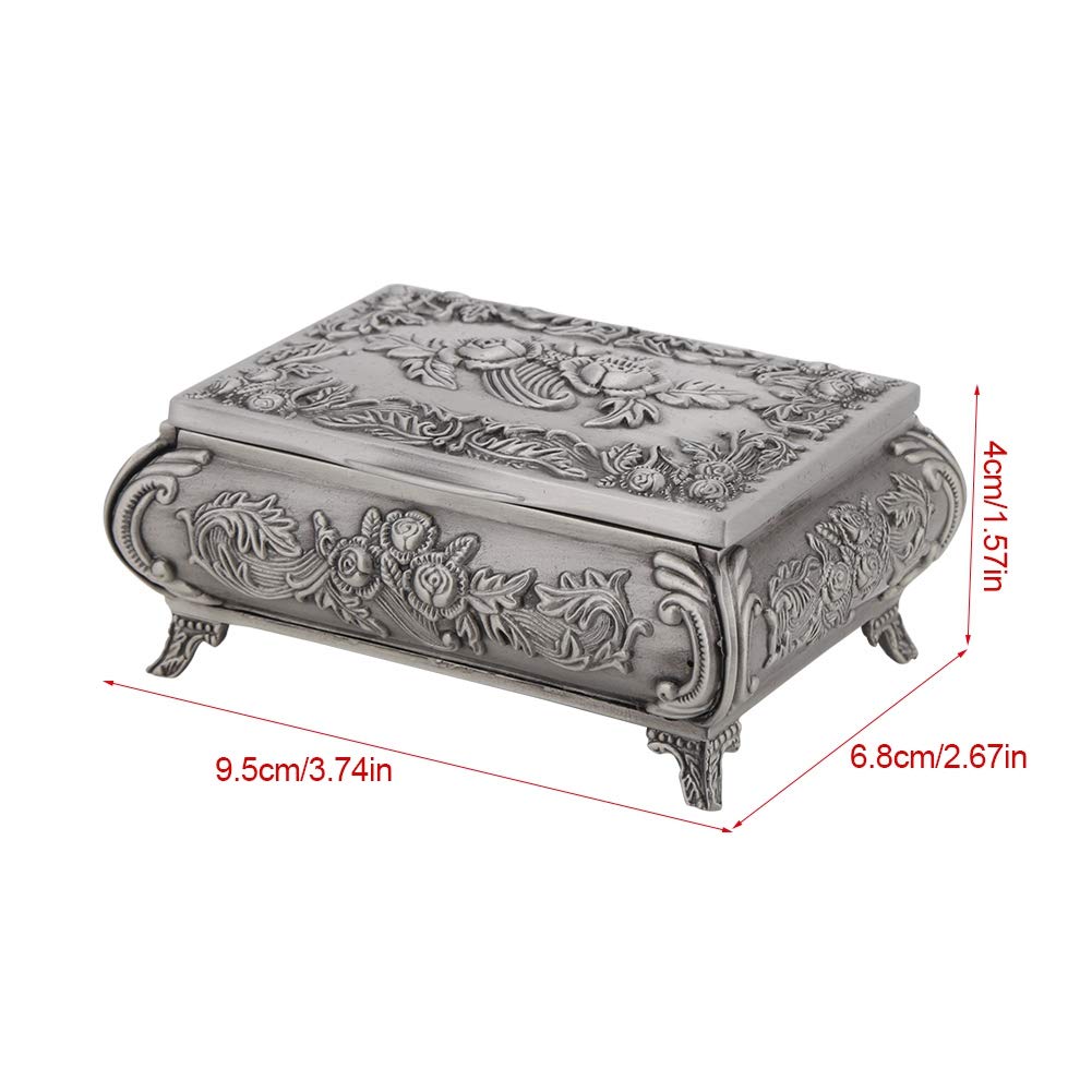 VOANZO Portagioie Vintage Piccola vetrina per Anello, Collana, Orecchini, Scatola portaoggetti per gingilli, Custodia per Organizer, Mini Scatola dei ricordi in Argento Antico (12,5 x 9,5 x 5,5 cm