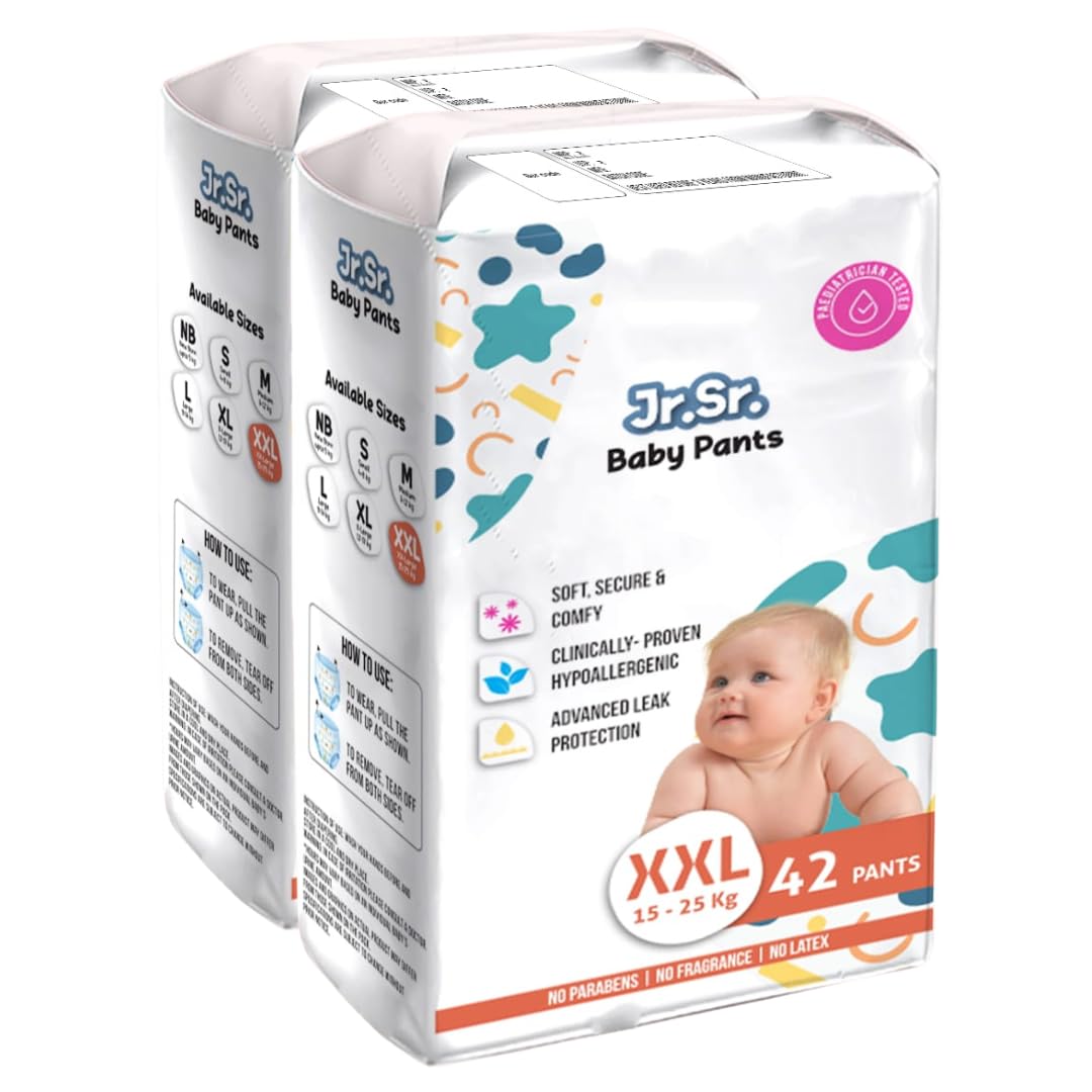 Jr. Sr. Baby Diaper Pants with Advanced Leak Protection | Soft & Comfortable| XXL | 15-25 Kg | Pack of 2 | 84 Counts