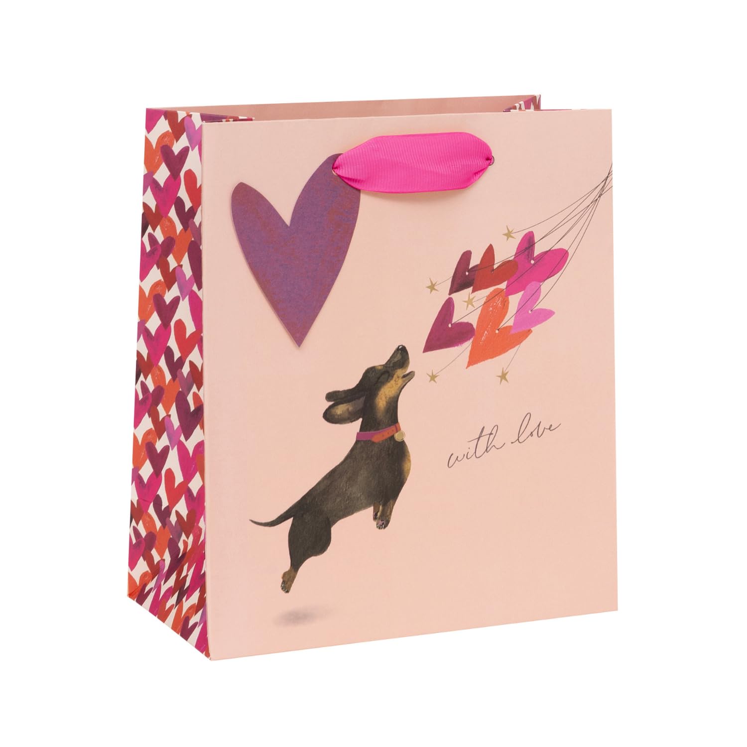 Glick Luxury Sausage Dog and Balloon Hearts Valentine's Day Gift Bag, Suitable for Mother's Day and other Celebrations, 20w x 22.5h x 10.0d cms, Multi-Coloured