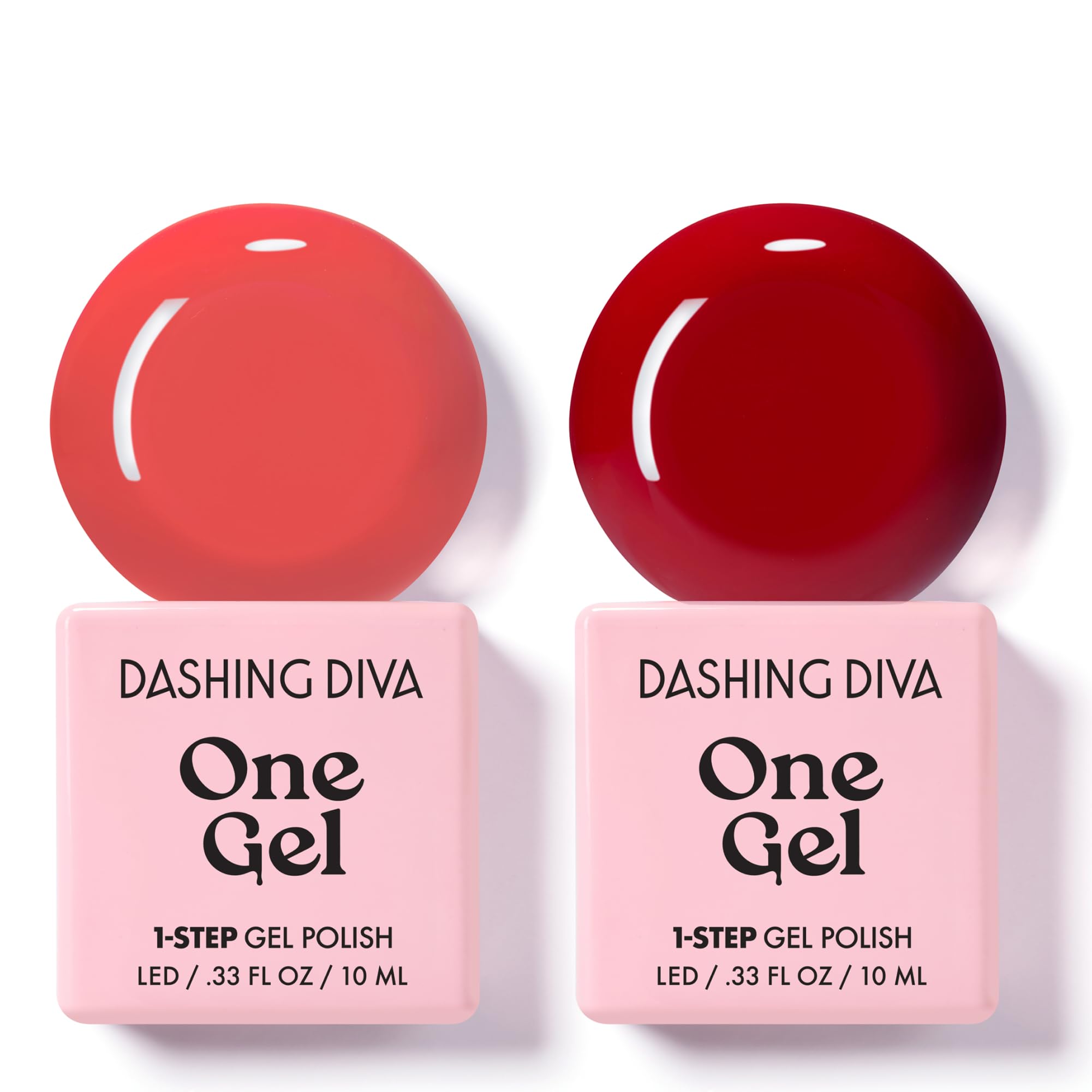 Dashing Diva One Gel Color Duo - Reds - Sonic & Attention - 3-in-1 Base Coat, Nail Color & Top Coat - Gel Nail Polish Set - Contains 2 Colors