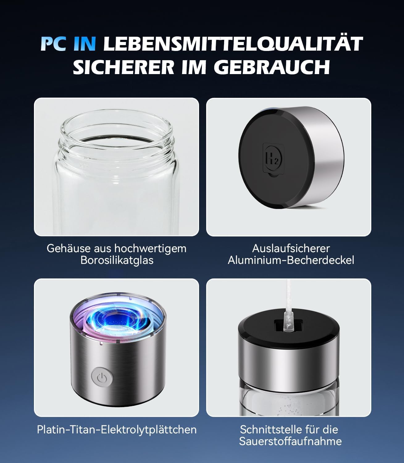 2 In 1 Neuer Wasserstoff-Wasserflasche【SGS-zertifiziert - 5000PPB】【Neu SPE PEM-Technologie】Doppelte Wasserstoffkonzentration, Wasseraufbereitung in 3 Minuten, 450ml Silver