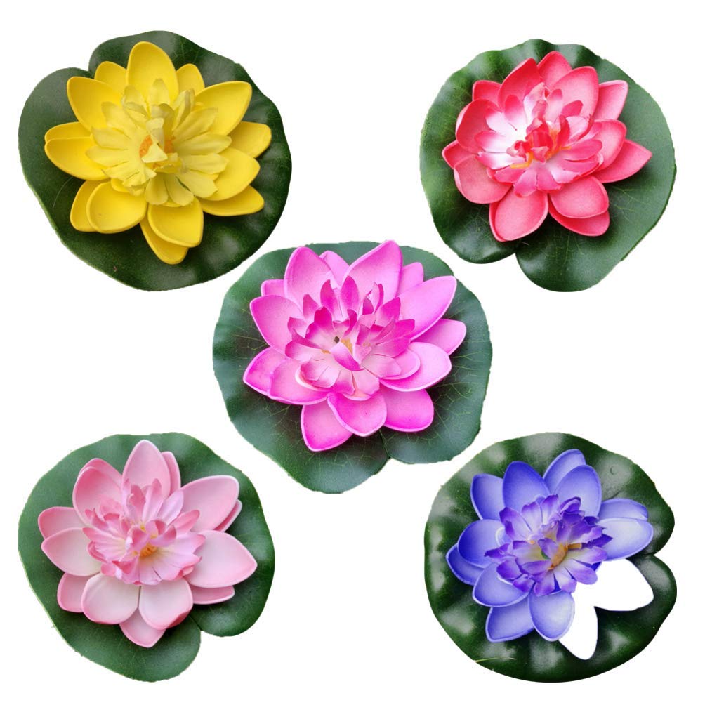 5 PCS Artificial Lotus Flowers,4 Inch Floating Foam Lotus Water Lotus Pads for Home Garden Patio Pond Aquarium Decoration