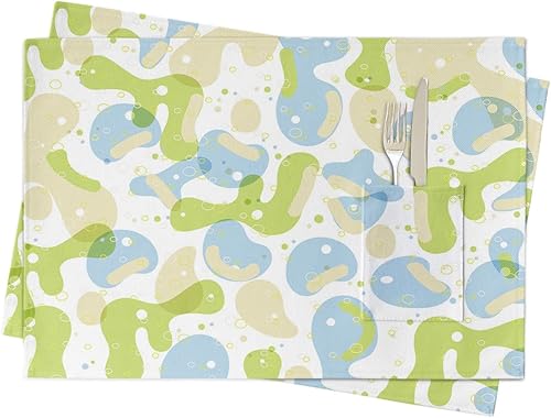 Juego de 2 manteles individuales para mesa de comedor, color azul cielo y verde, manteles individuales de cocina de lino de algodón con bolsillo,