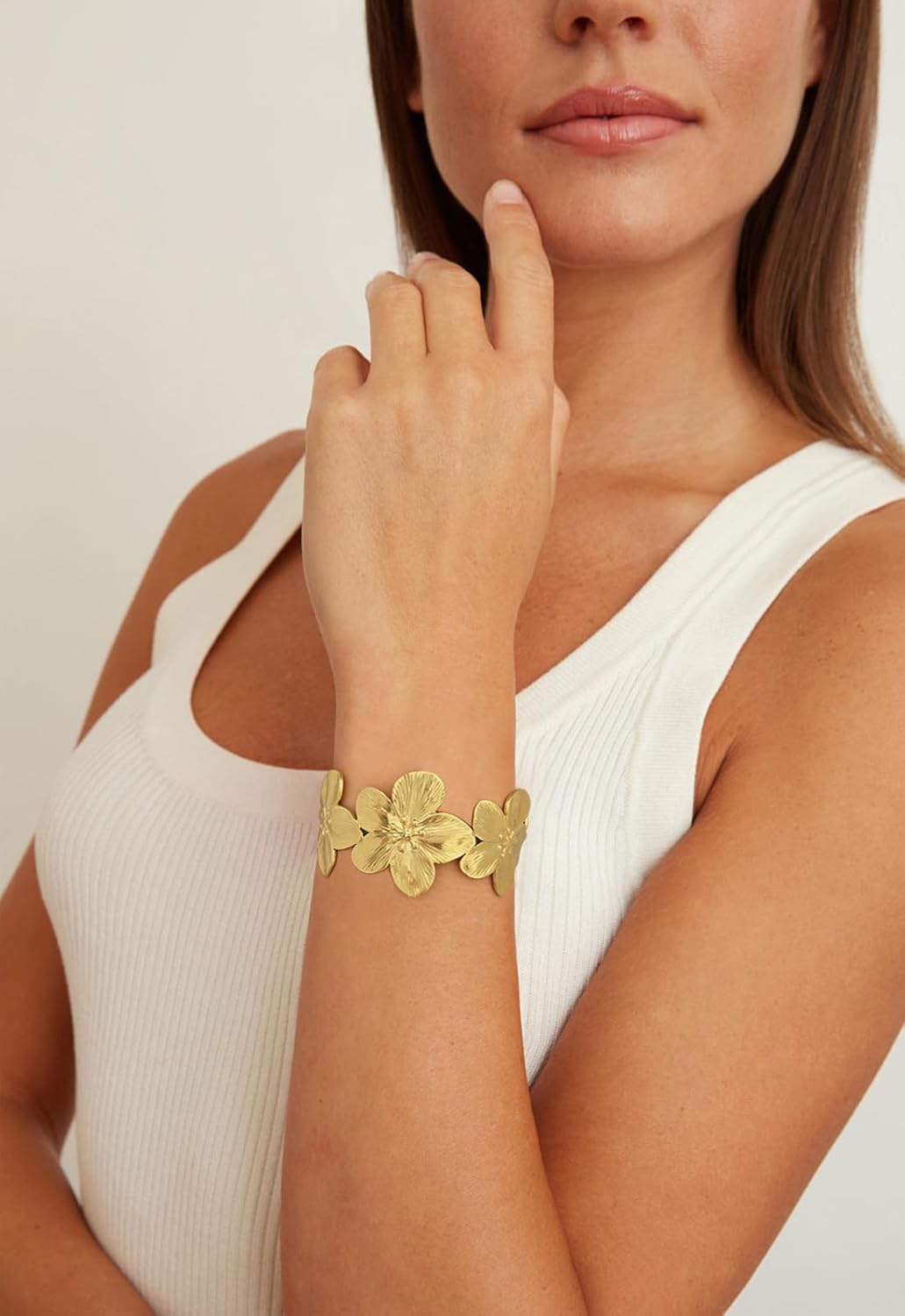 WOWORAMA Chunky Gold Cuff Bracelets for Women Vintage Gold Flower Butterfly Bracelet Trendy Boho Wide Open Cuff Bangles Matte Statement Bracelet - Image 4