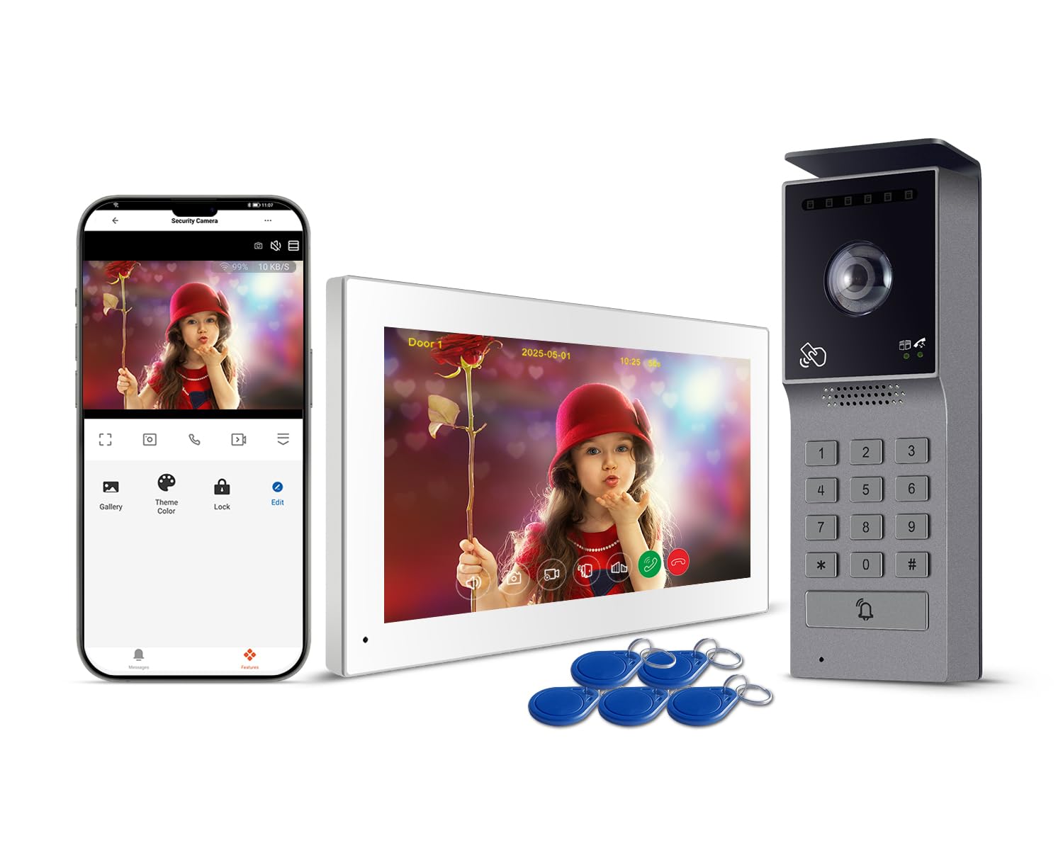 Visiophone Filaire Connecté à 2 Fils,Interphone Vidéo IP WiFi avec 7'' écran Tactile,Résolution 1080P,Unlock à Distance Via APP/IC Cartes,Audio Bidirectionnel, NO/NC Verrouillage de Porte