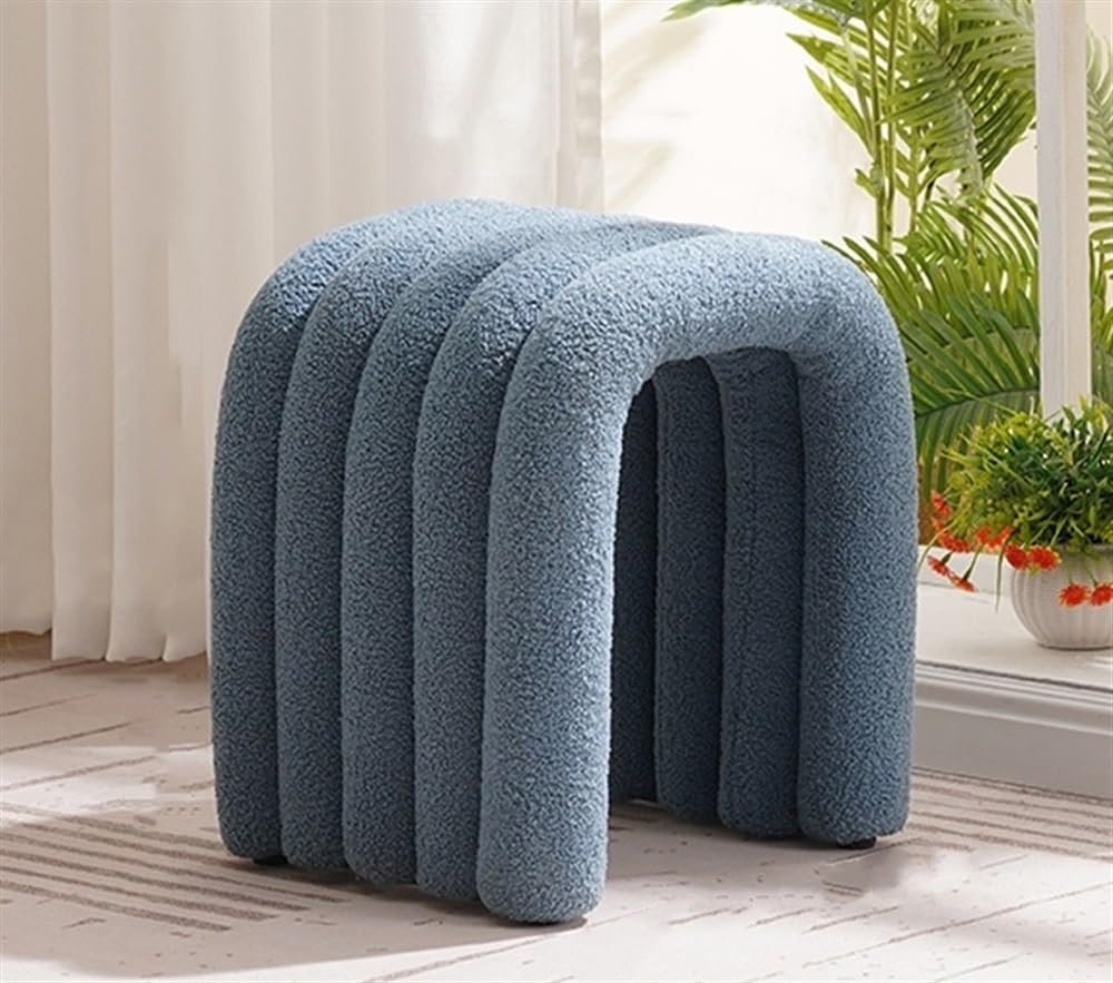 Stool, Solid Wood Footstool Modern Home Decoration Living Room and Bedroom Cute Dressing Stool Suitable for Table Powder(Blue)