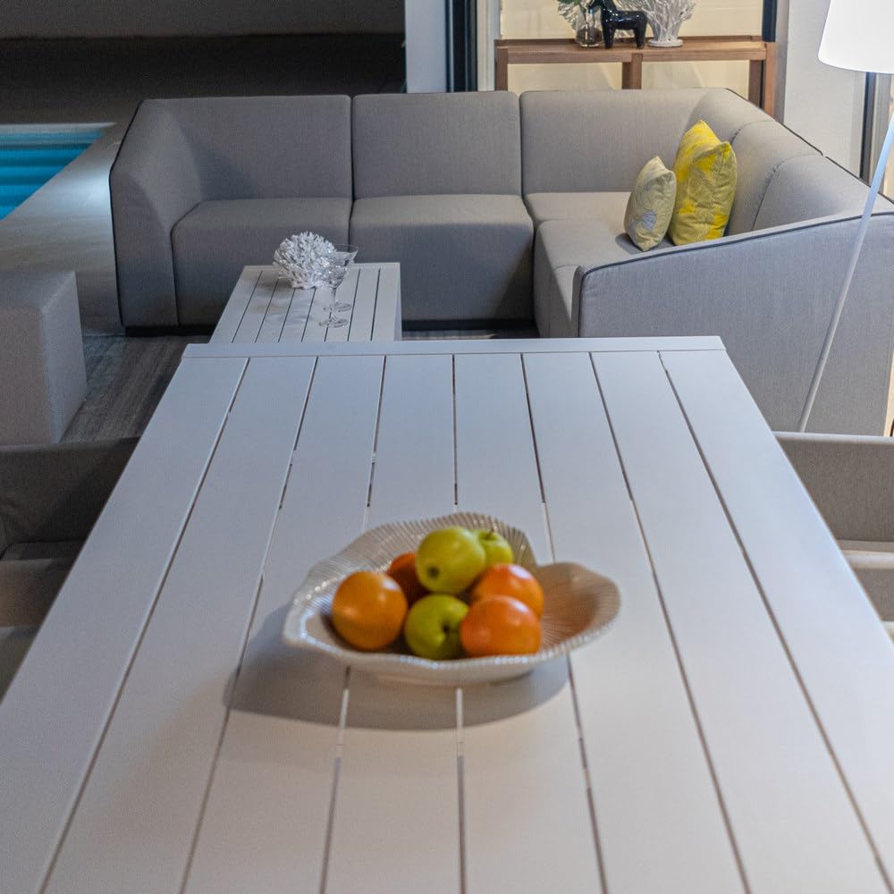 LOLAhome Mesa de Centro de jardín laminada Io de Aluminio Blanca de 100x100x45 cm, certificación Contract, Tratamiento Epoxi para Exterior, Ligera y Resistente - Colección IO