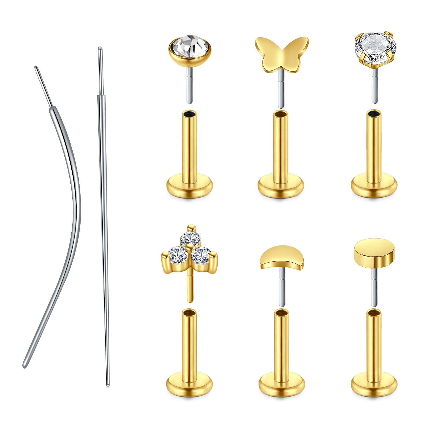 - Silver Gold Nose Studs Nostril Piercings Threadless Push in Nose Rings Stud L Shaped Surgical Steel Hypoallergenic Flat Back Helix Earrings Screw Studs Crokscrew Nostril Jewelry for Women Men