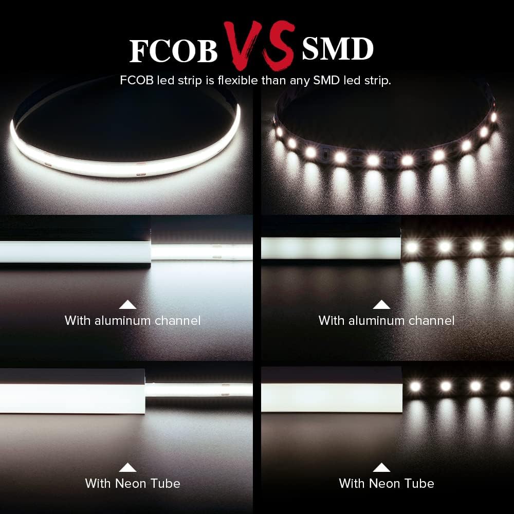 BTF-LIGHTING FCOB 24 V zestaw elastycznych lamp LED o wysokiej gęstości 5 m 1800 diod LED RF14 przyciski przyciemniany kontroler FOB COB CRI> 90 pasków LED do sypialni, kuchni, domu, naturalna biel z adapterem AC