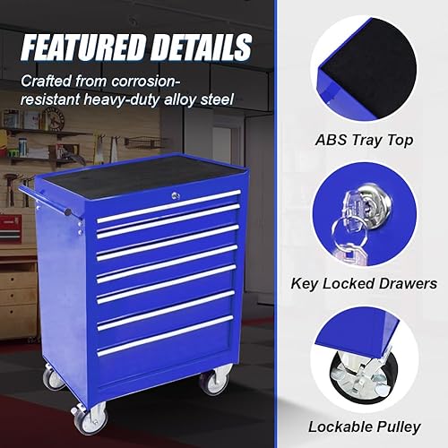 Miniatura 2 de Organizador de herramientas de taller de garaje rodante, caja de herramientas de 6 cajones, armario de almacenamiento de herramientas para