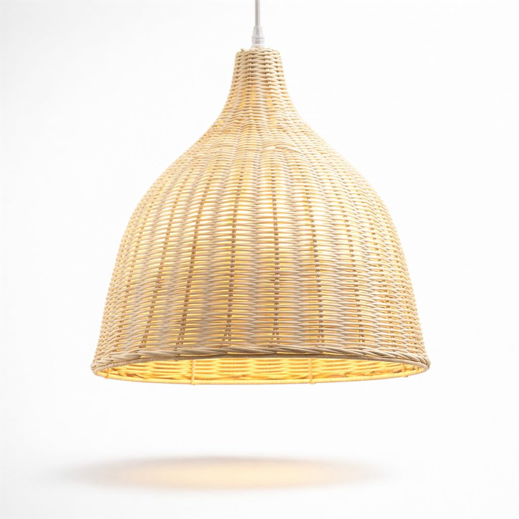 COOINJOY Pendelleuchte Rattan Ø35 cm – Handgeflochtener Lampenschirm aus Natur-Rattan, Hängelampe Boho Stil, E27 Fassung, Deckenlampe für Wohnzimmer, Esszimmer & Schlafzimmer