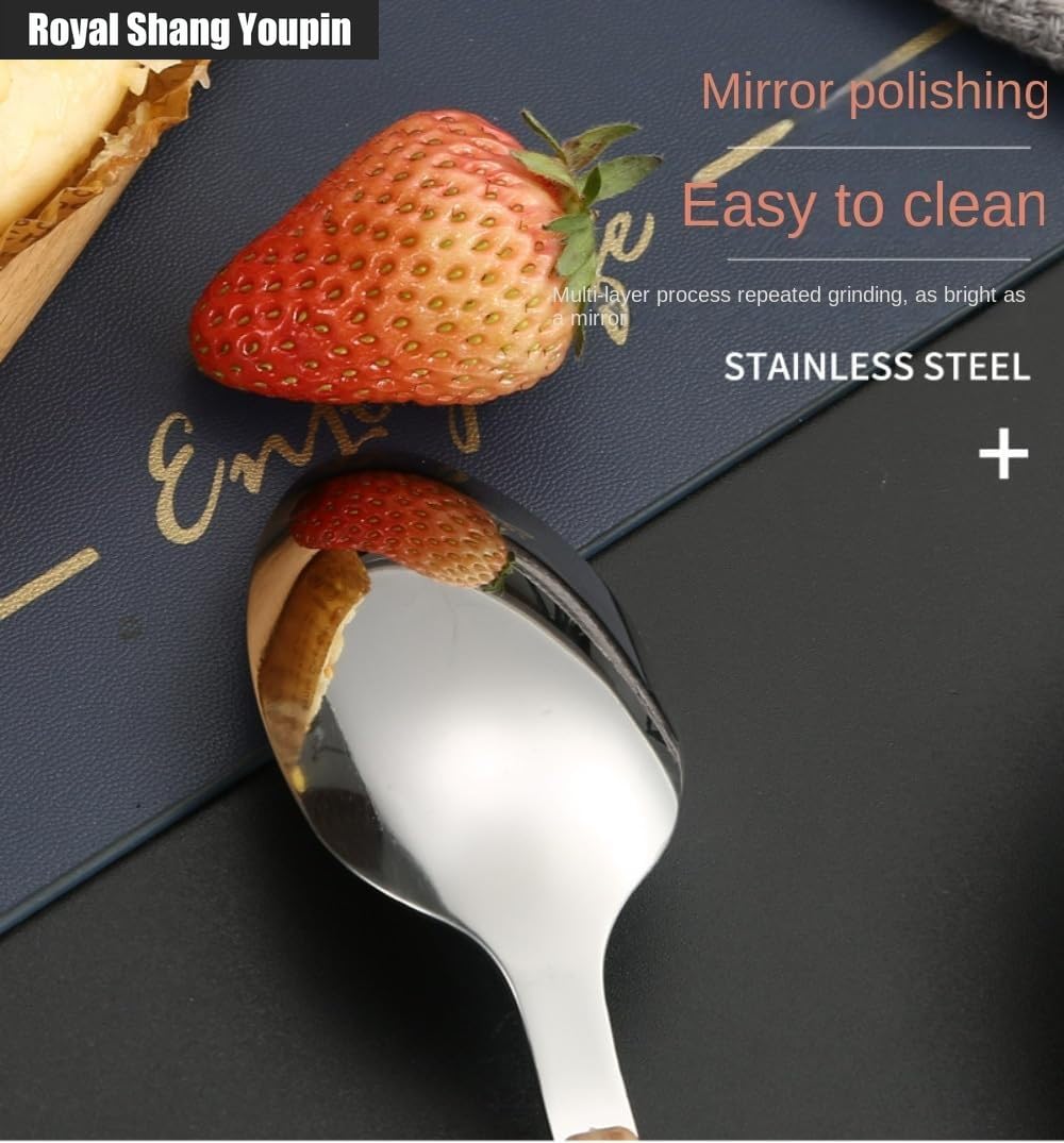 Manico Piatto in Legno Cucina Acciaio Inossidabile Posate Stoviglie Posate Coltelli Forchette Cucchiai Set, Hotel Home Coltello Da Bistecca Cucchiaio Da Dessert (Argento,16 pezzi)