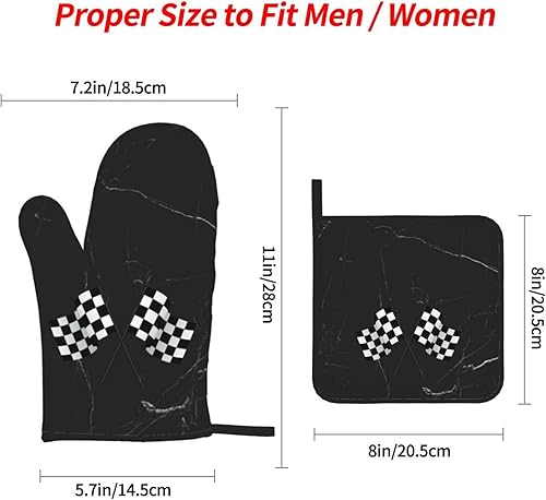 Miniatura 4 de Juego de guantes para horno y soportes para ollas con bandera de coche de carreras para cocinar, hornear y asar a la parrilla