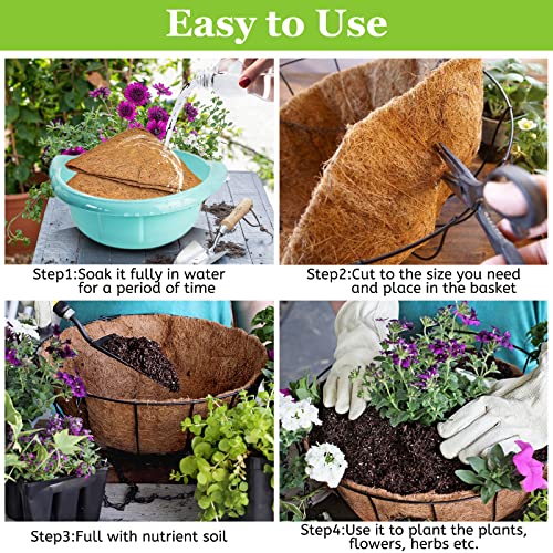 image for Riare 4 Pack 16 Inch Round Coco Liners Replacement, 100% Natural Cocon