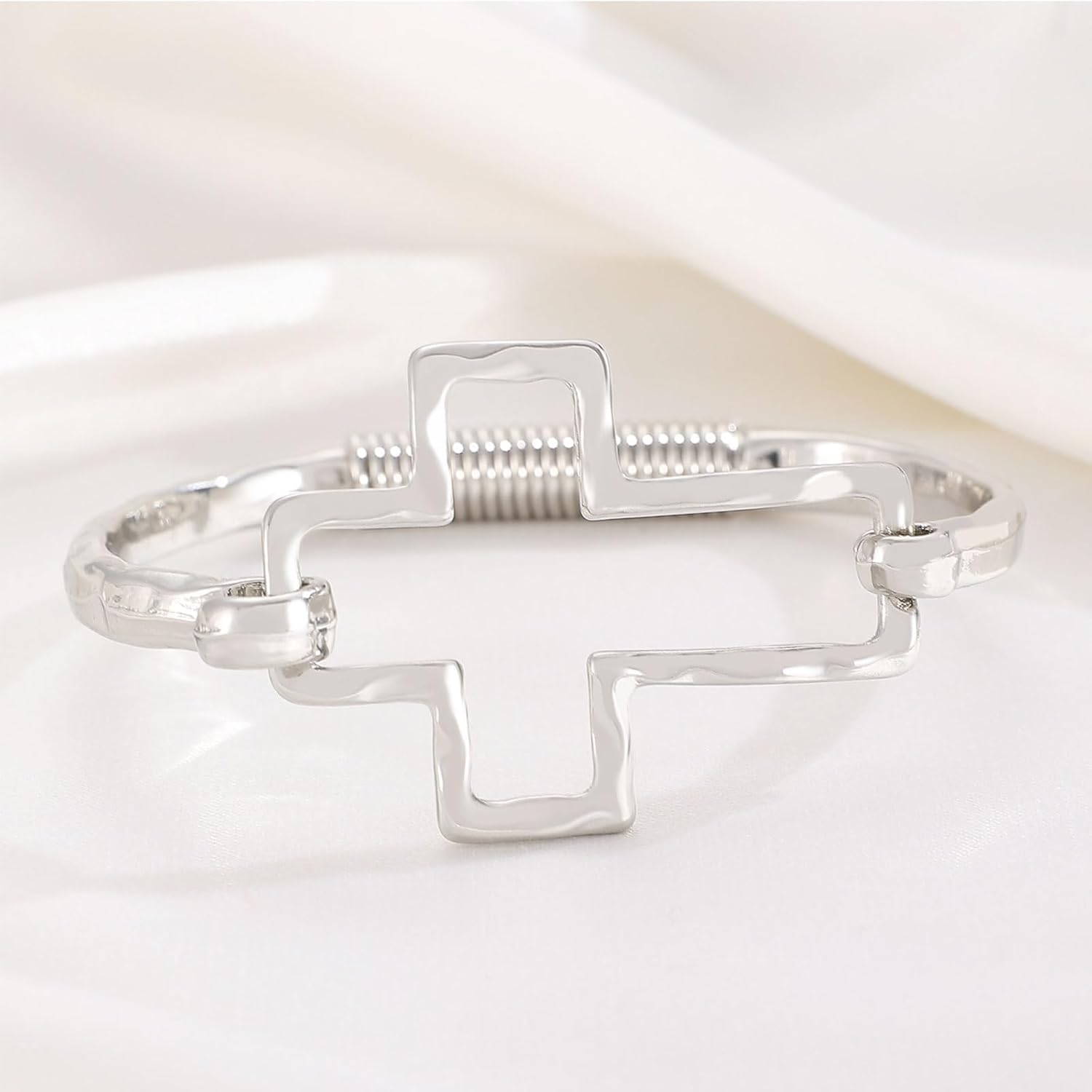 Chunky Gold Cross Bracelet for Women Silver Large Big Cross Bangle Bracelet Handmade Cuff Bracelet Trendy Jewelry Gifts for Women - Image 3