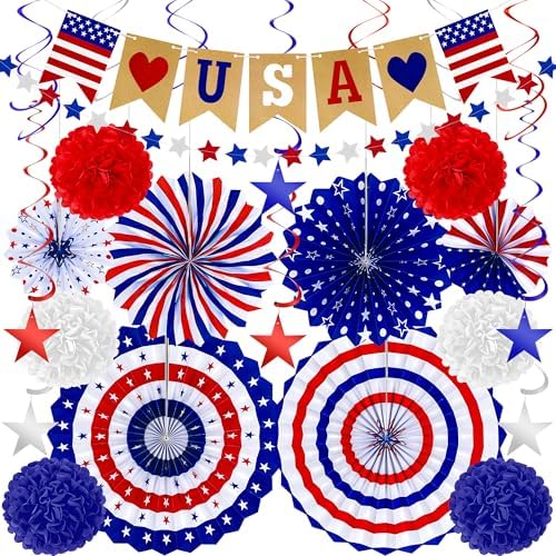 26 PCS 4th of July Decorations, 250th Memorial Day Red White Blue...