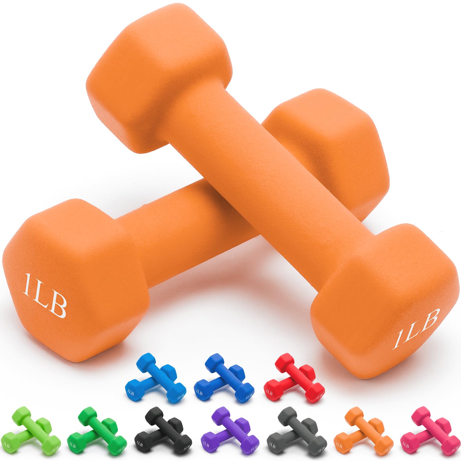 Portzon Weights Dumbbells 10 Colors Options Compatible Fitness Neoprene Dumbbell Weight Pairs with Anti-Roll Square Head Hand Weights