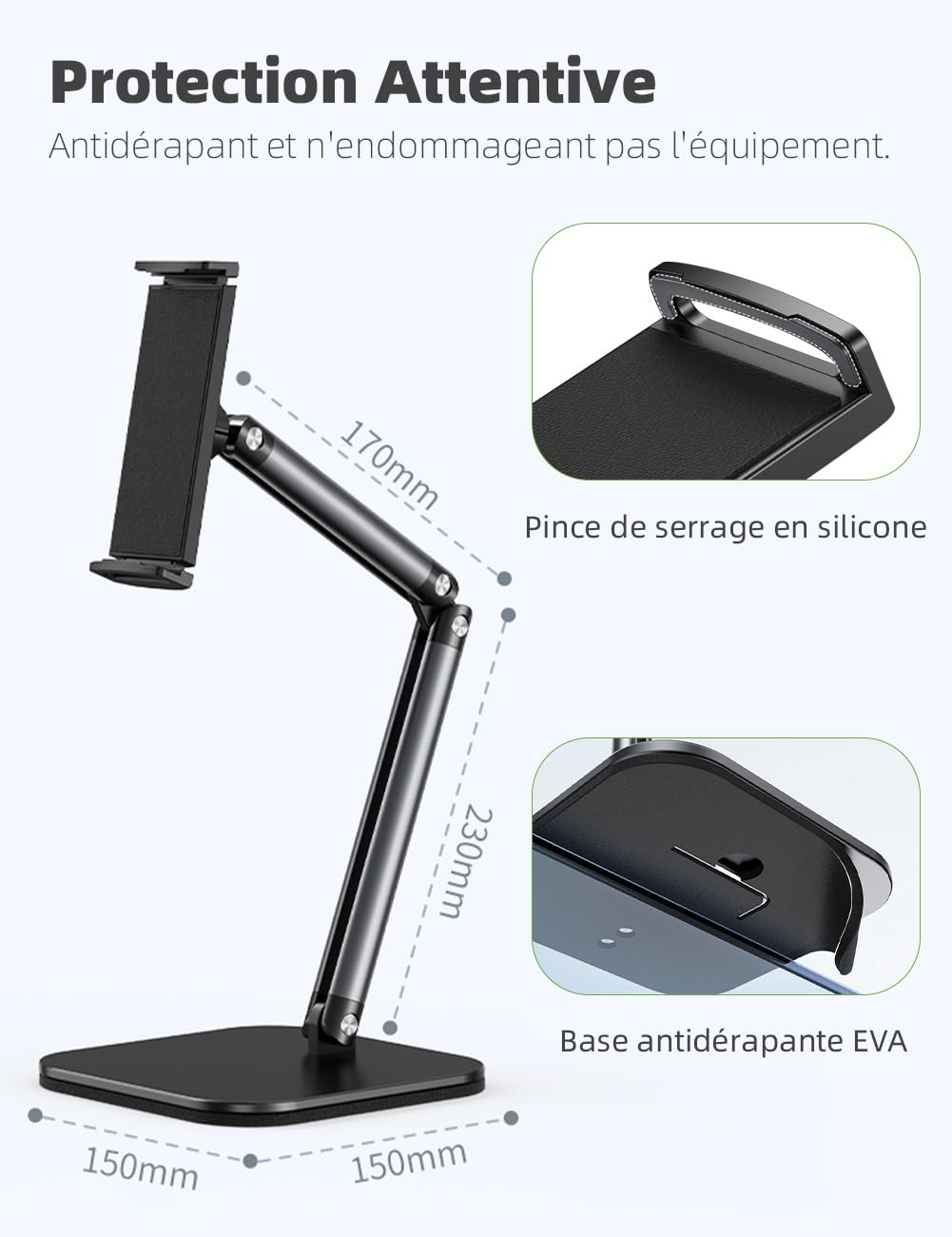 Support Tablette,Support Tablette Bureau avec Hauteur et Angle Réglables,Support iPad Pliable pour Smartphones,iPhone,iPad,Tablettes(4"-12.9")